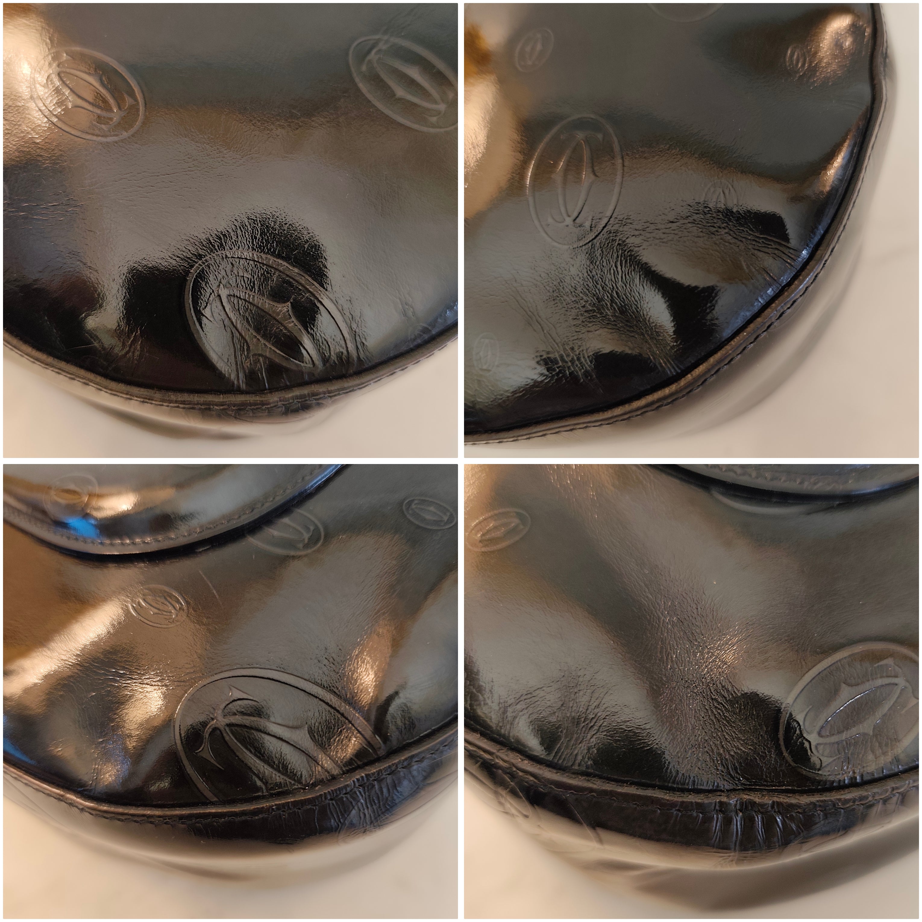 Cartier – Borsa Hobo Happy Birthday Vernice Nera Fantasia Logo