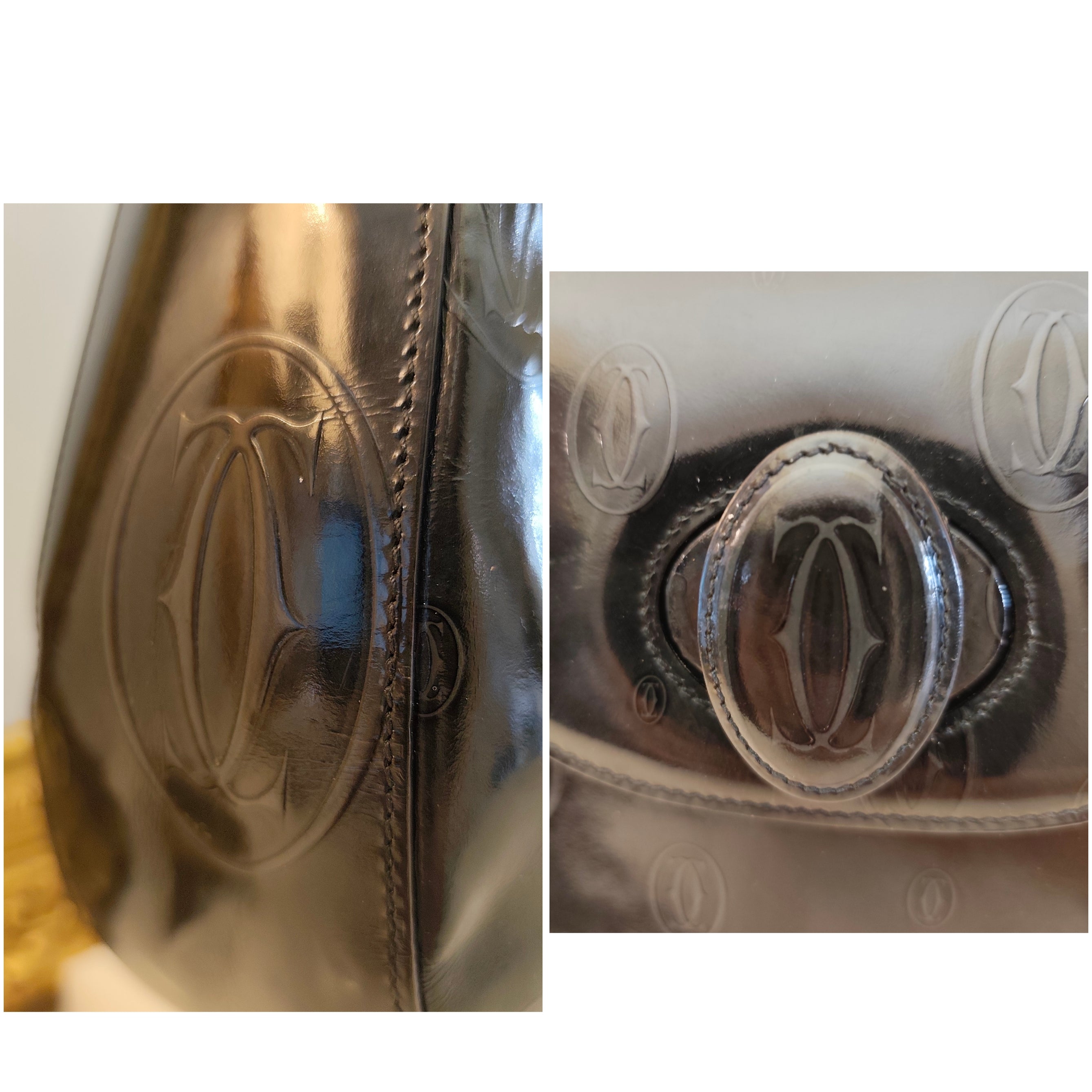 Cartier – Borsa Hobo Happy Birthday Vernice Nera Fantasia Logo