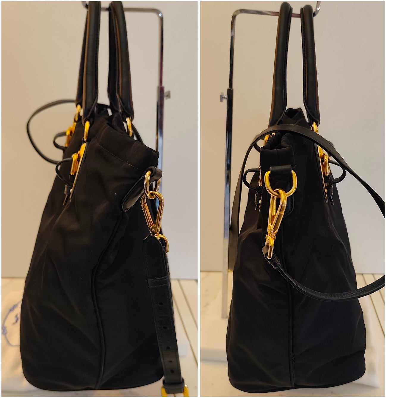 Prada - Tote Bag Shopper - Nylon Nero con HW Dorato e Tracolla