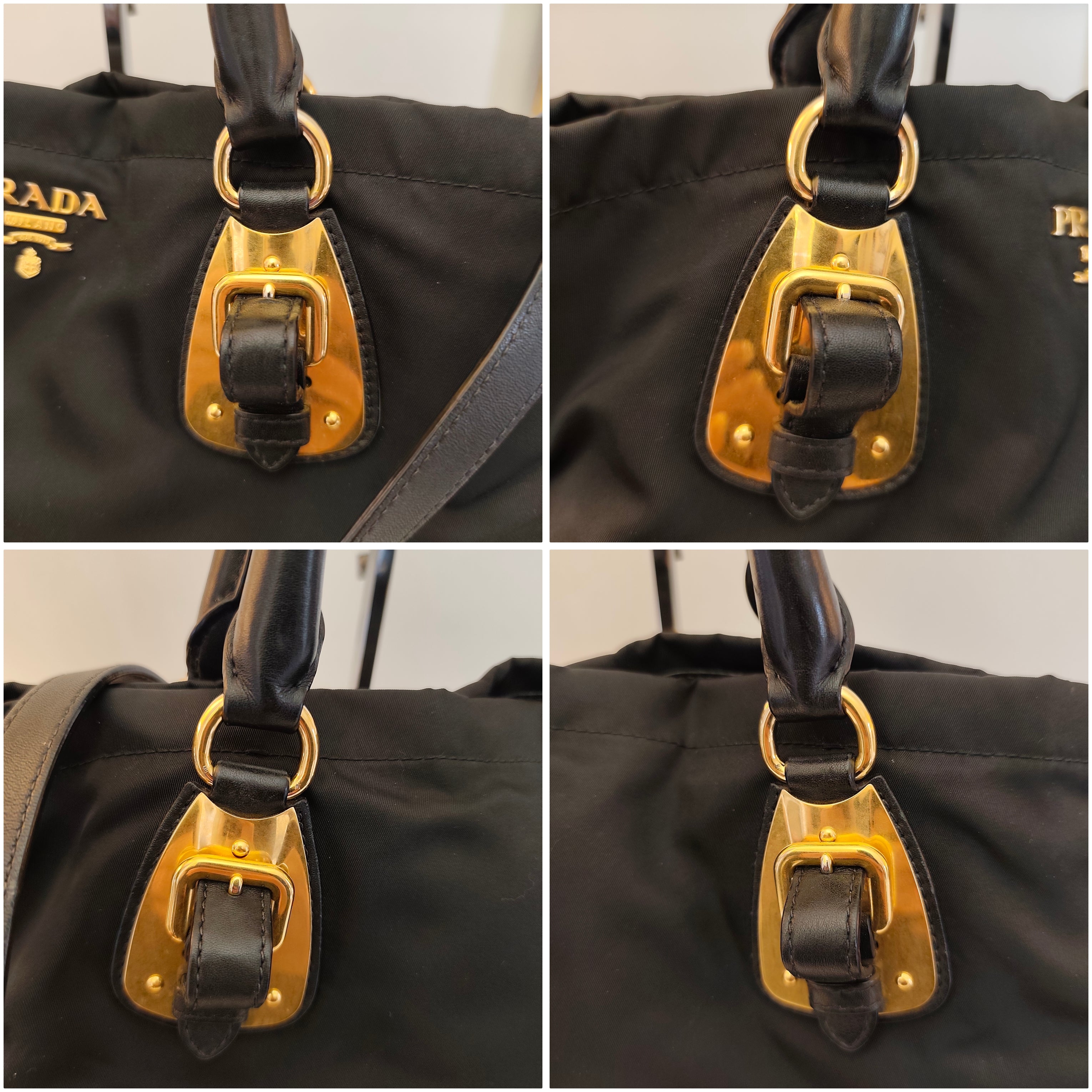 Prada - Tote Bag Shopper - Nylon Nero con HW Dorato e Tracolla