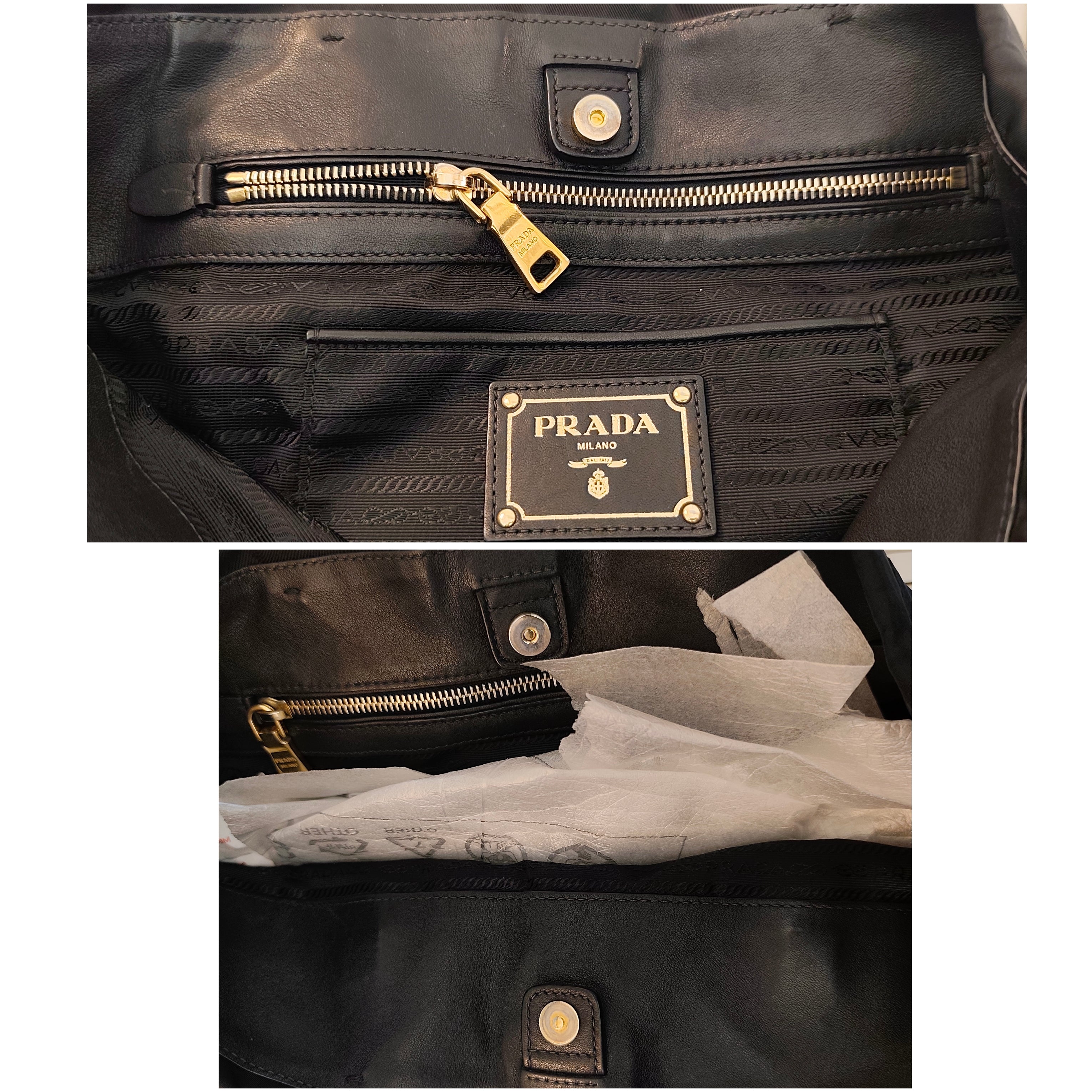 Prada - Tote Bag Shopper - Nylon Nero con HW Dorato e Tracolla
