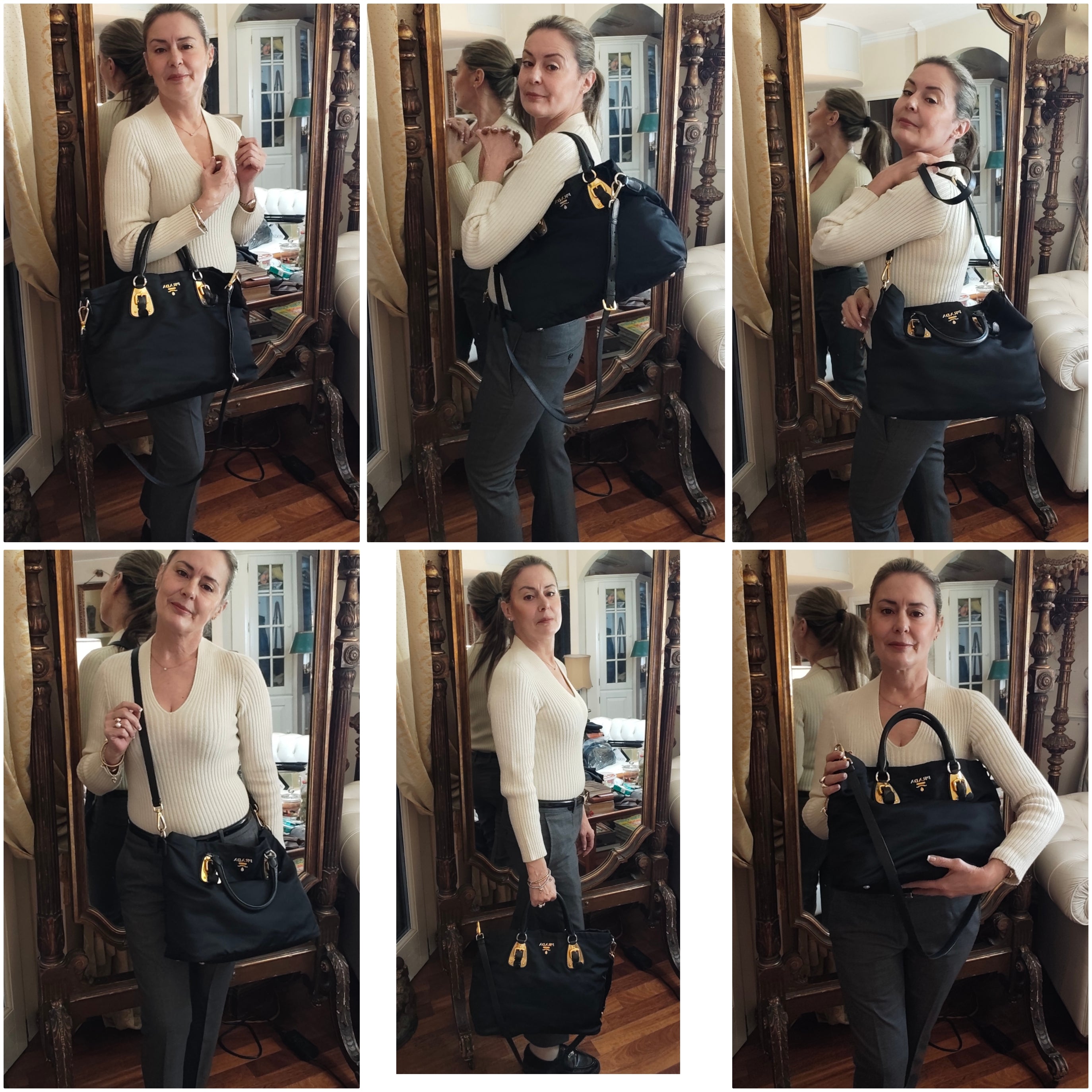 Prada - Tote Bag Shopper - Nylon Nero con HW Dorato e Tracolla