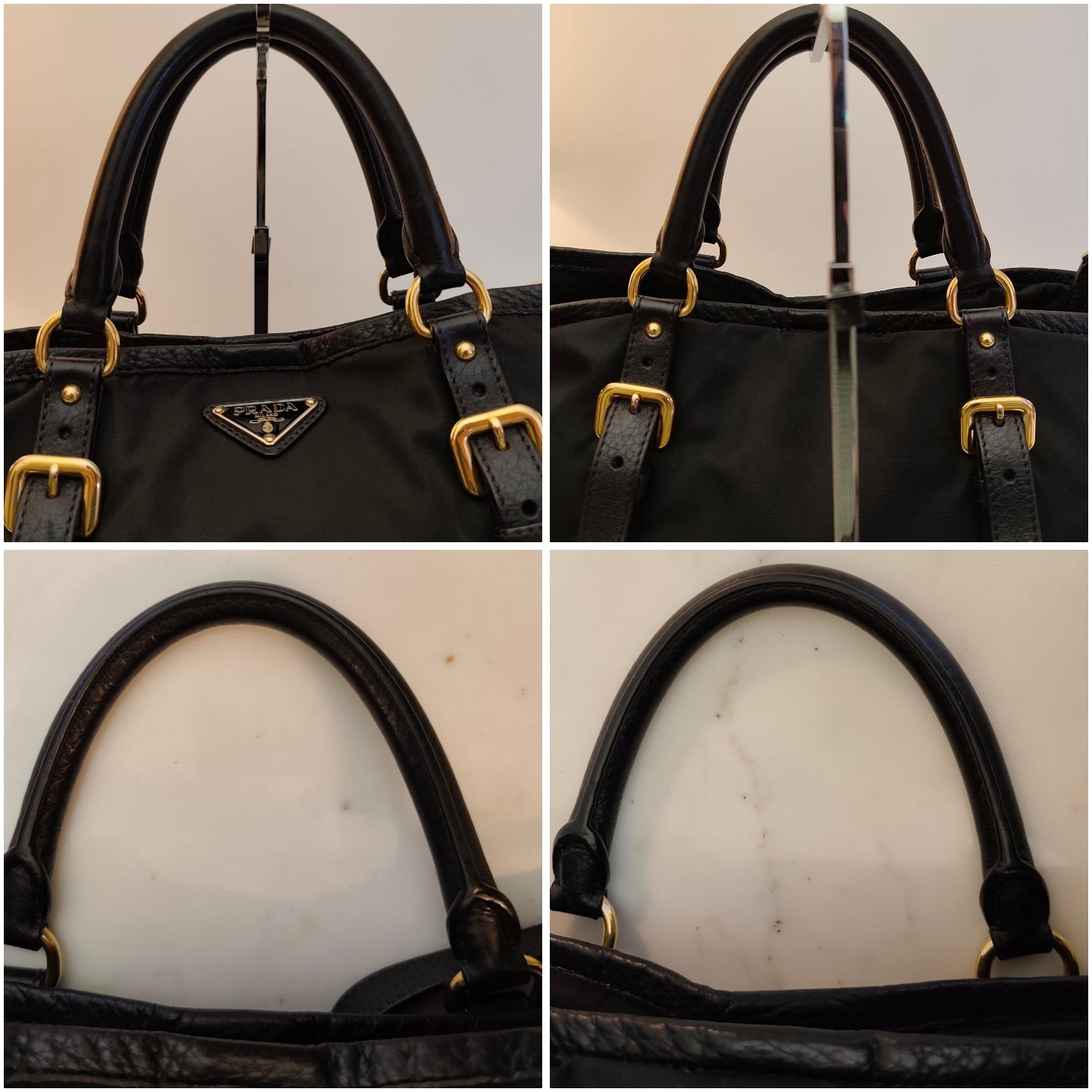 Prada - Tote Shopper in Nylon e Pelle Nera con Tracolla e Fasce in Pelle