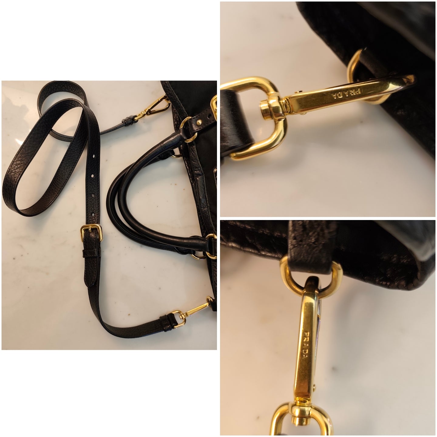 Prada - Tote Shopper in Nylon e Pelle Nera con Tracolla e Fasce in Pelle