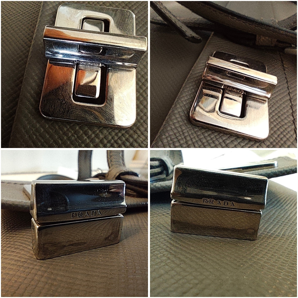 Prada - Borsa Cartella "Double Satchel" Donna in Pelle Saffiano Grigio - Full Set