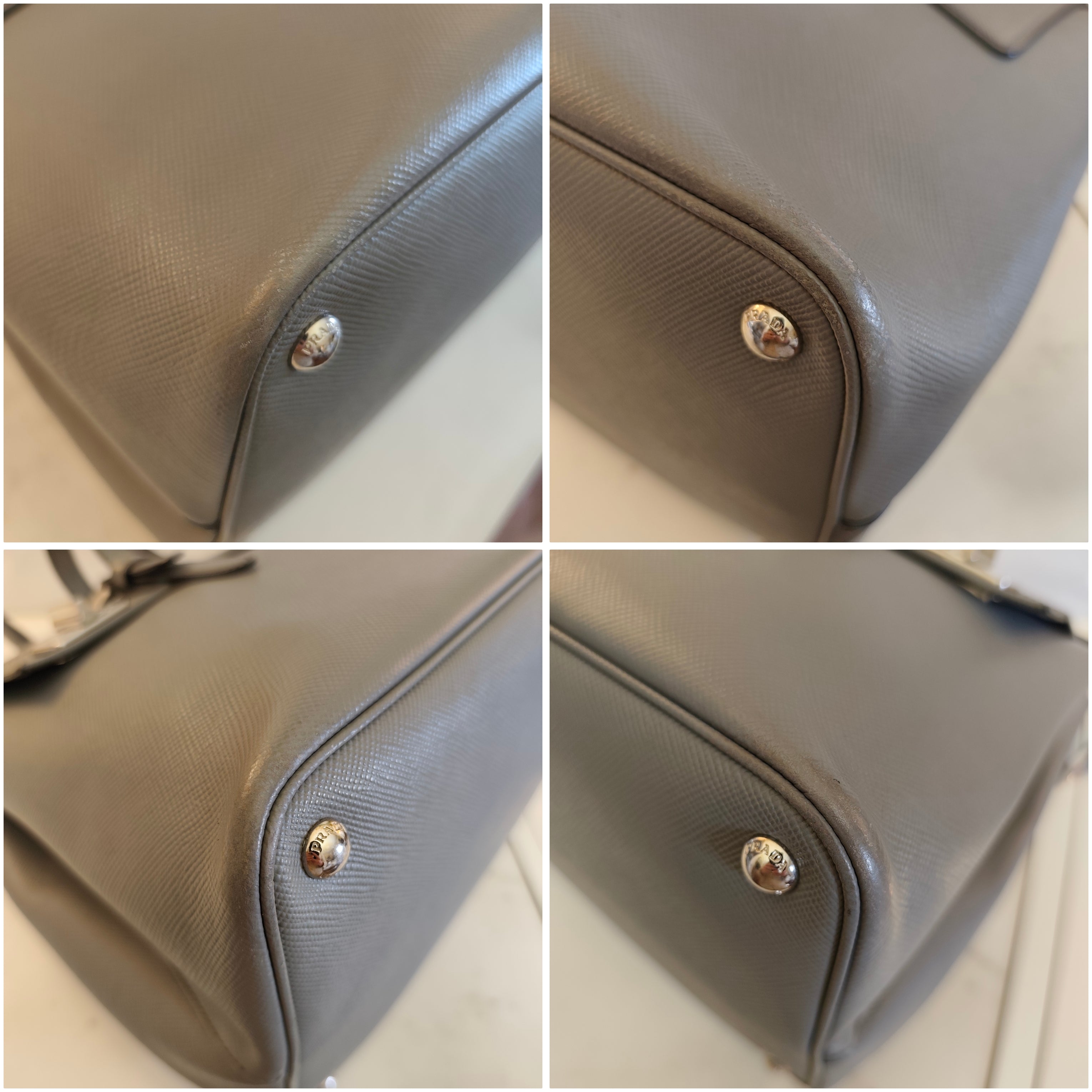 Prada - Borsa Cartella "Double Satchel" Donna in Pelle Saffiano Grigio - Full Set