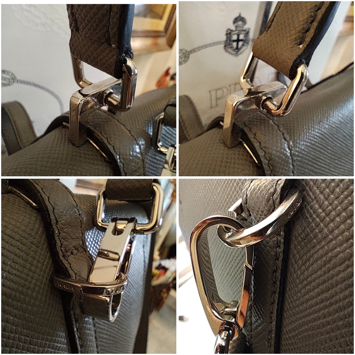 Prada - Borsa Cartella "Double Satchel" Donna in Pelle Saffiano Grigio - Full Set