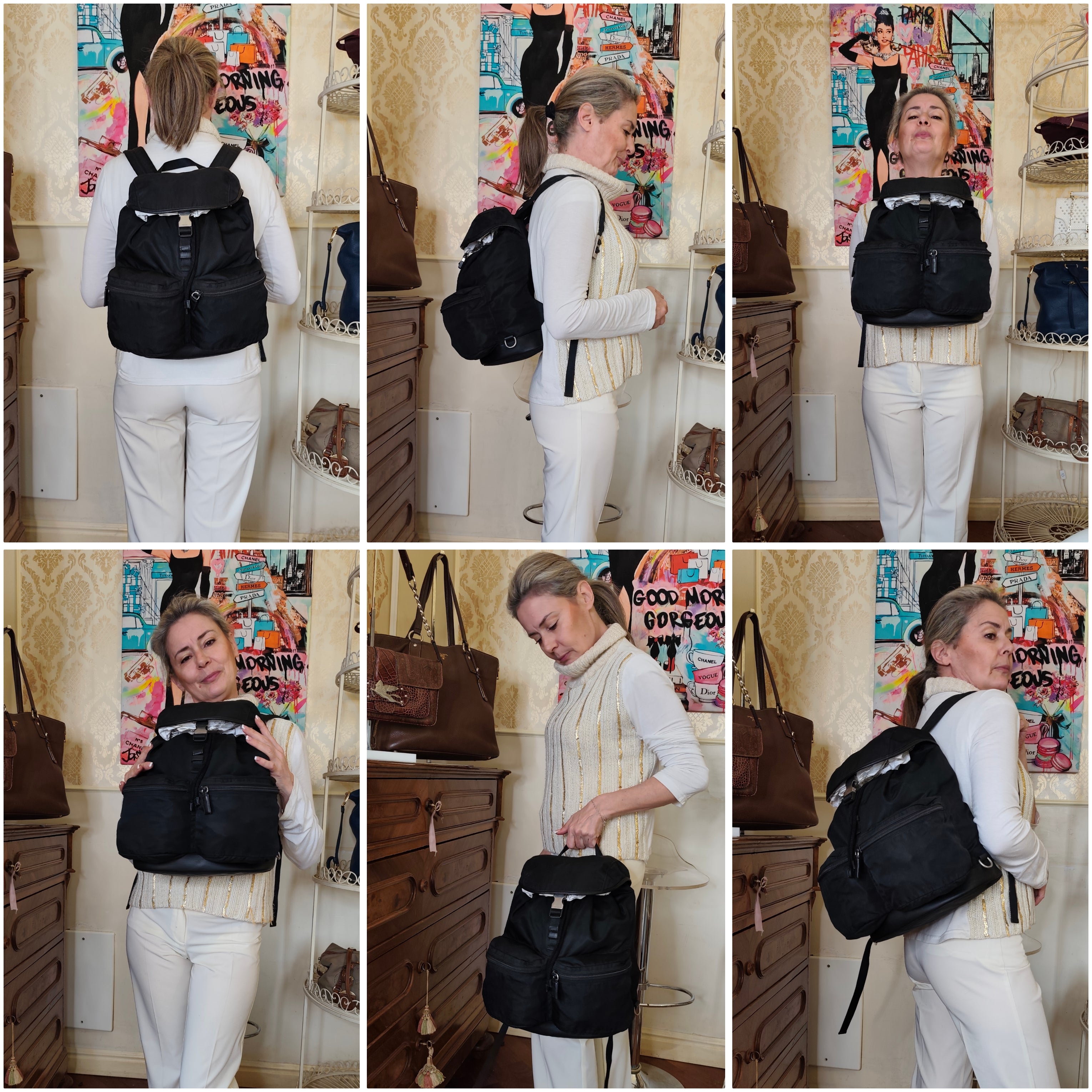 Prada - Zaino Grande in Nylon e Pelle Nero Vintage