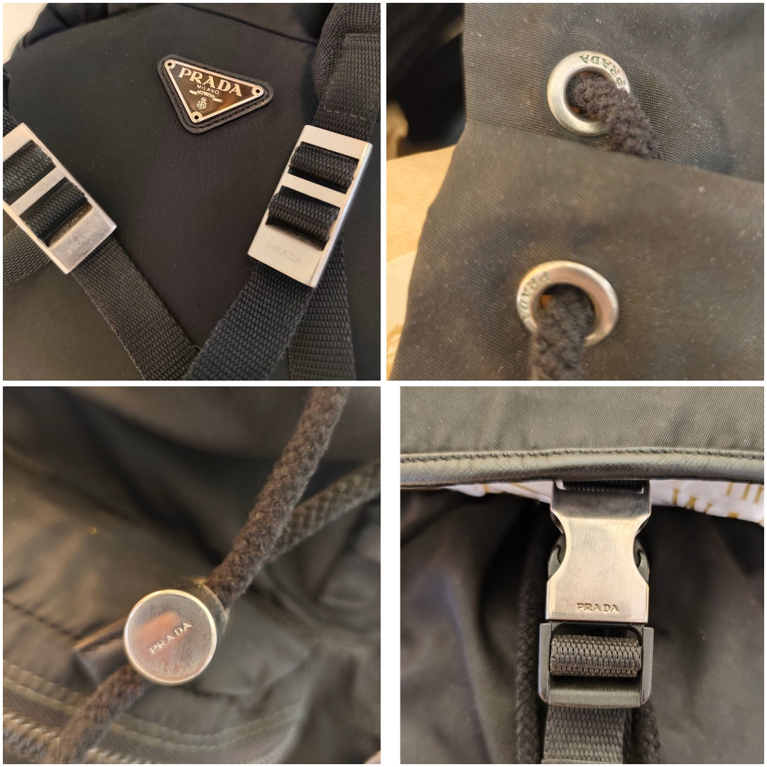 Prada - Zaino Grande in Nylon e Pelle Nero Vintage