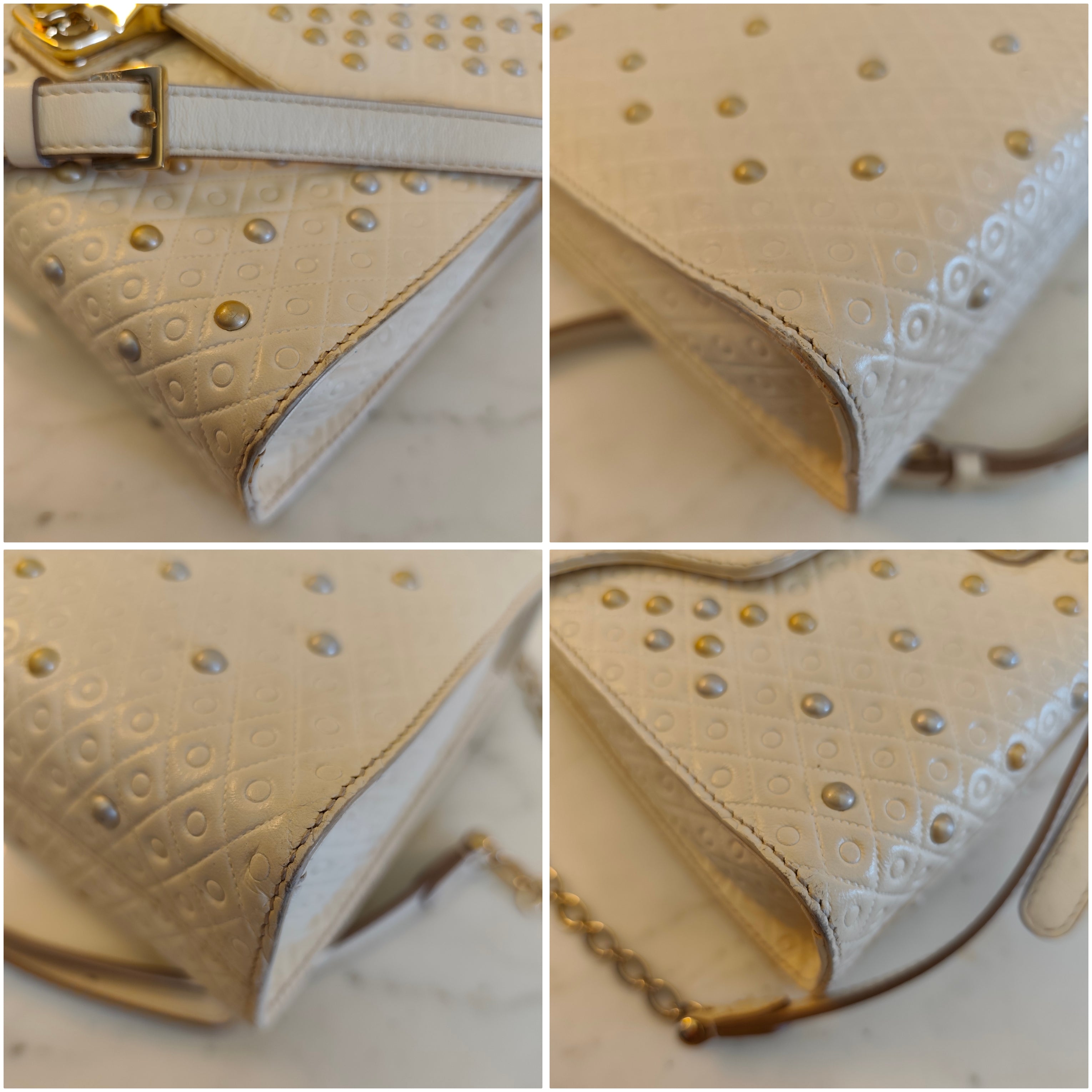 TOD’S - Camera Bag a Mano con Tracolla in Pelle Avorio con Borchie