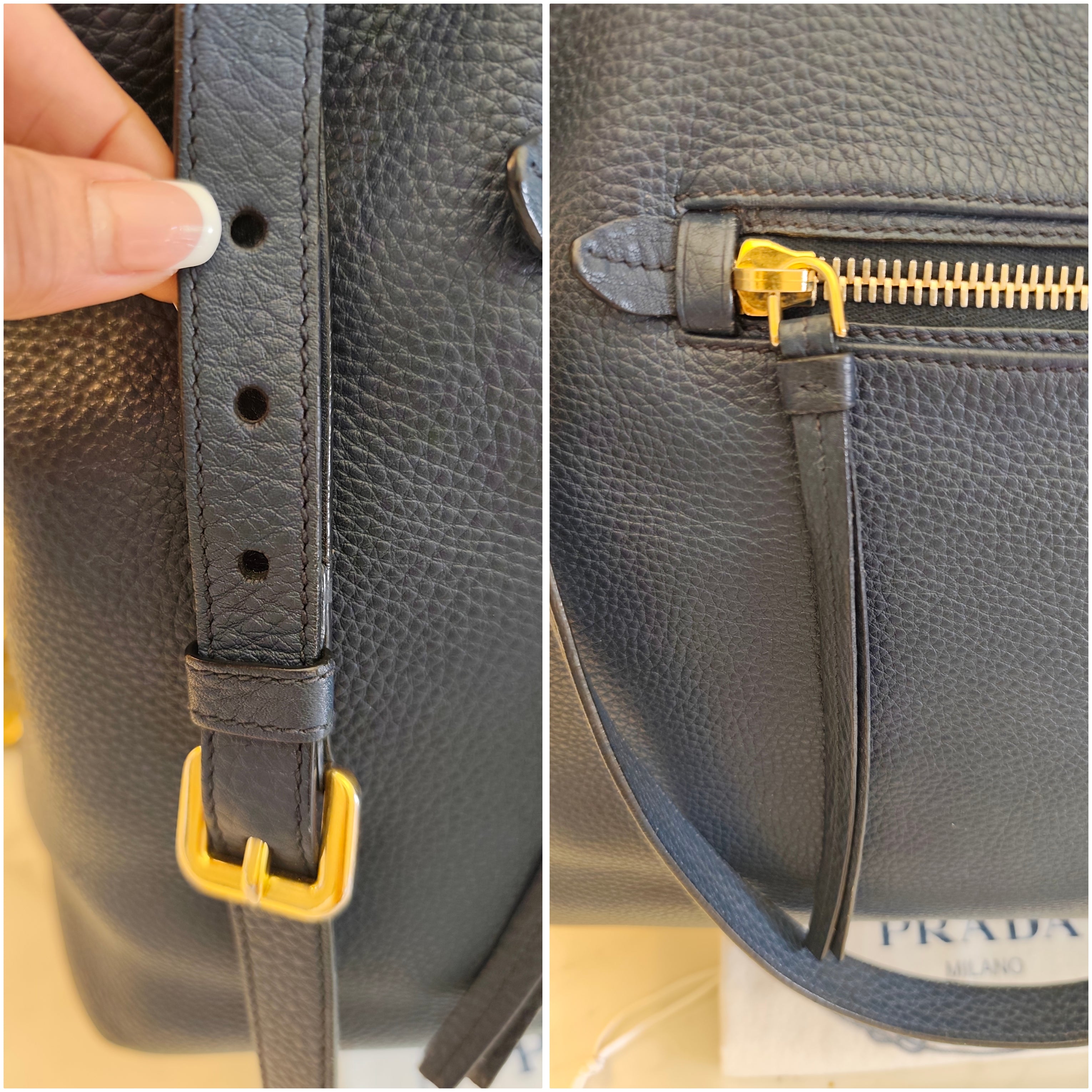 Prada - Shopper in Pelle Martellata Blu con Tracolla