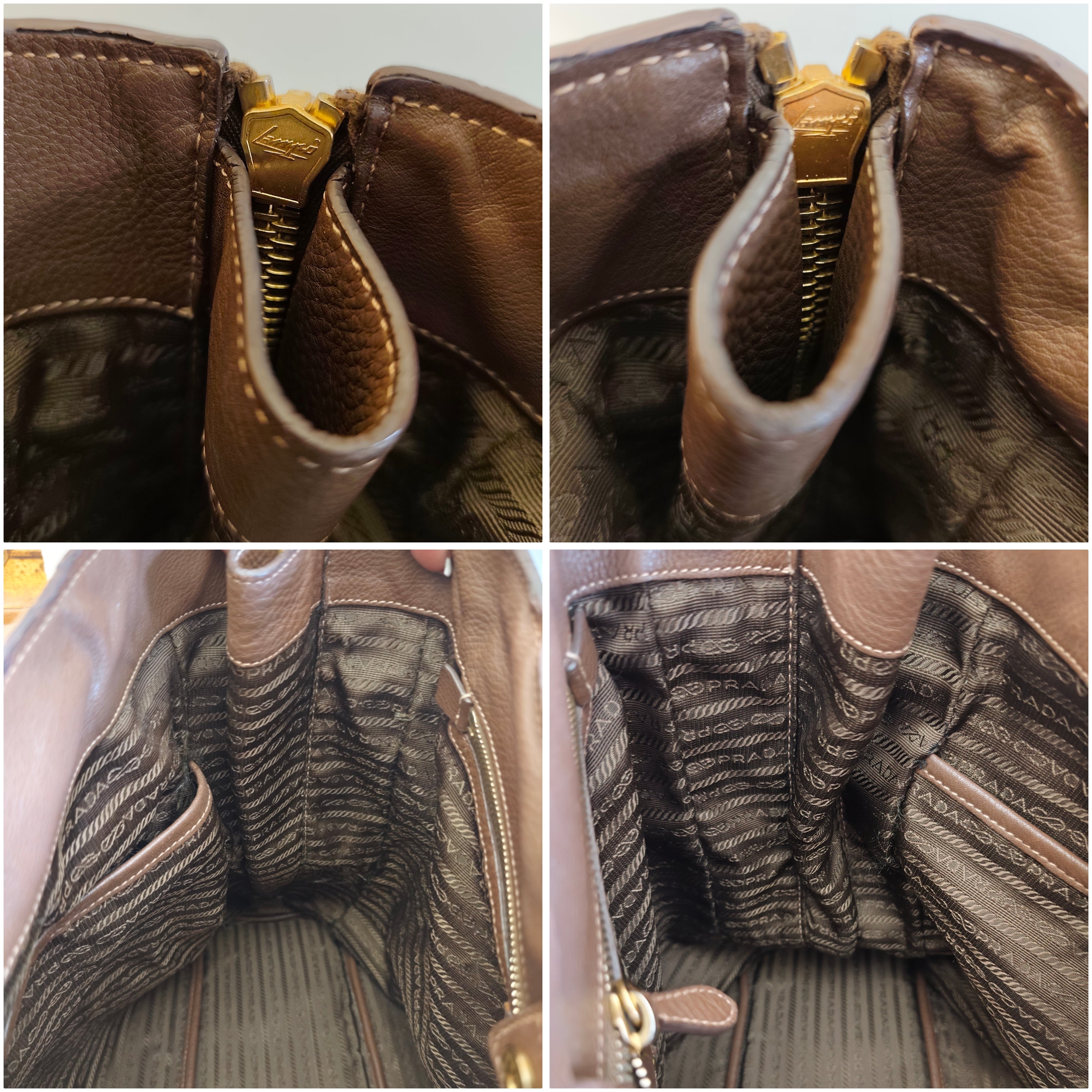 Prada - Shopper Espandibile in Pelle Martellata Cioccolato al Latte Pari al Nuovo