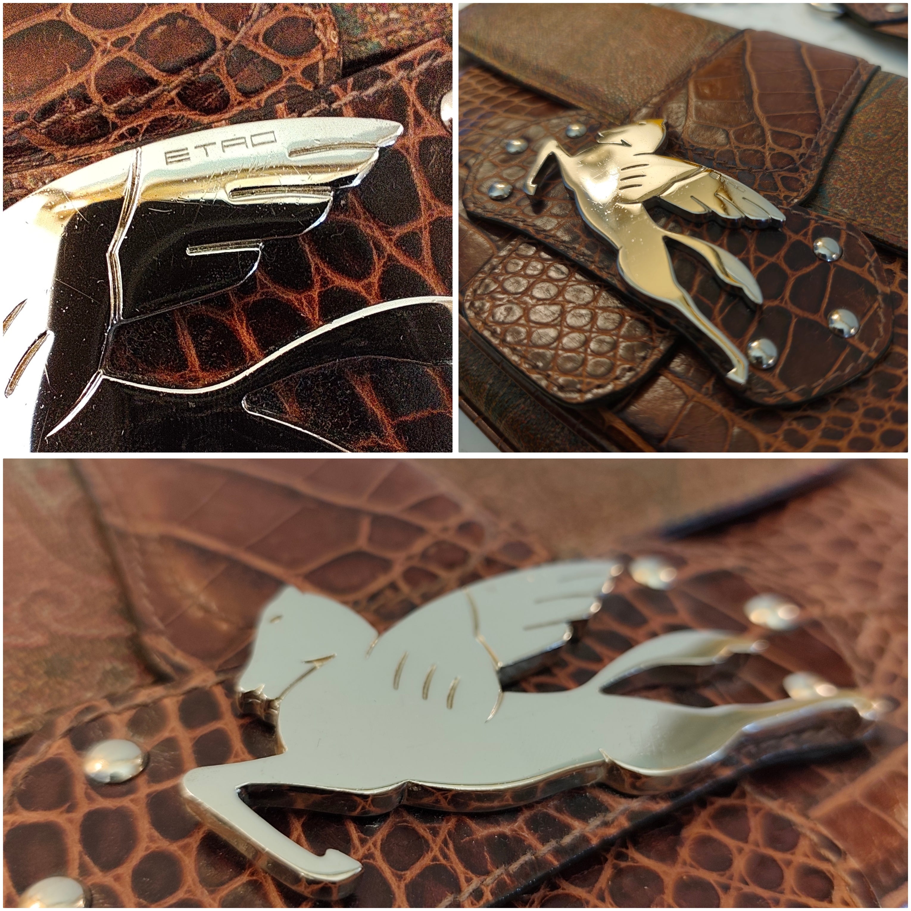 Etro - Baguette a Spalla Paisley con Inserti Croco e Pegaso Argento
