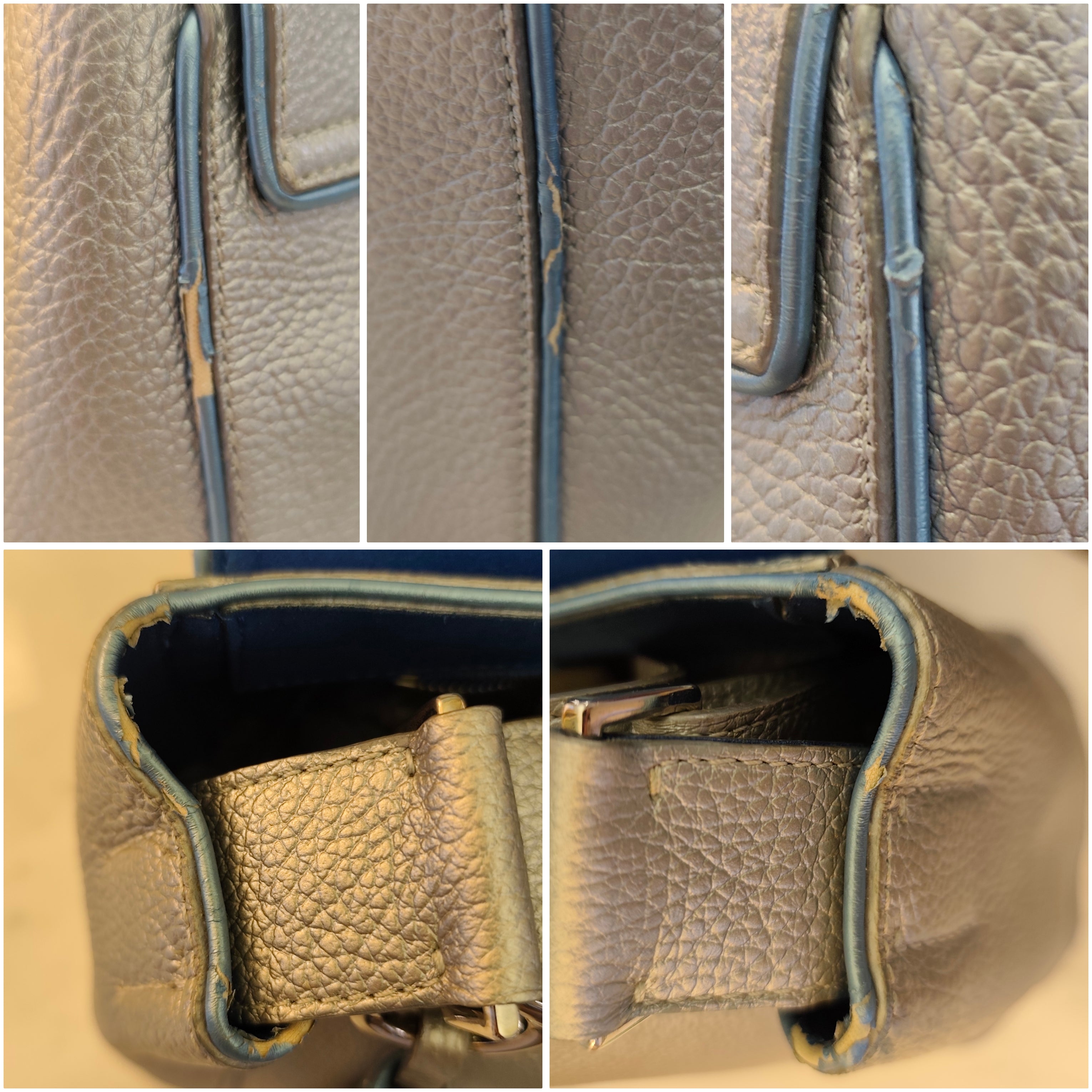 Orciani – Sveva Soft Media Pelle Martellata Argento con Profili Azzurri e Charm Nappina