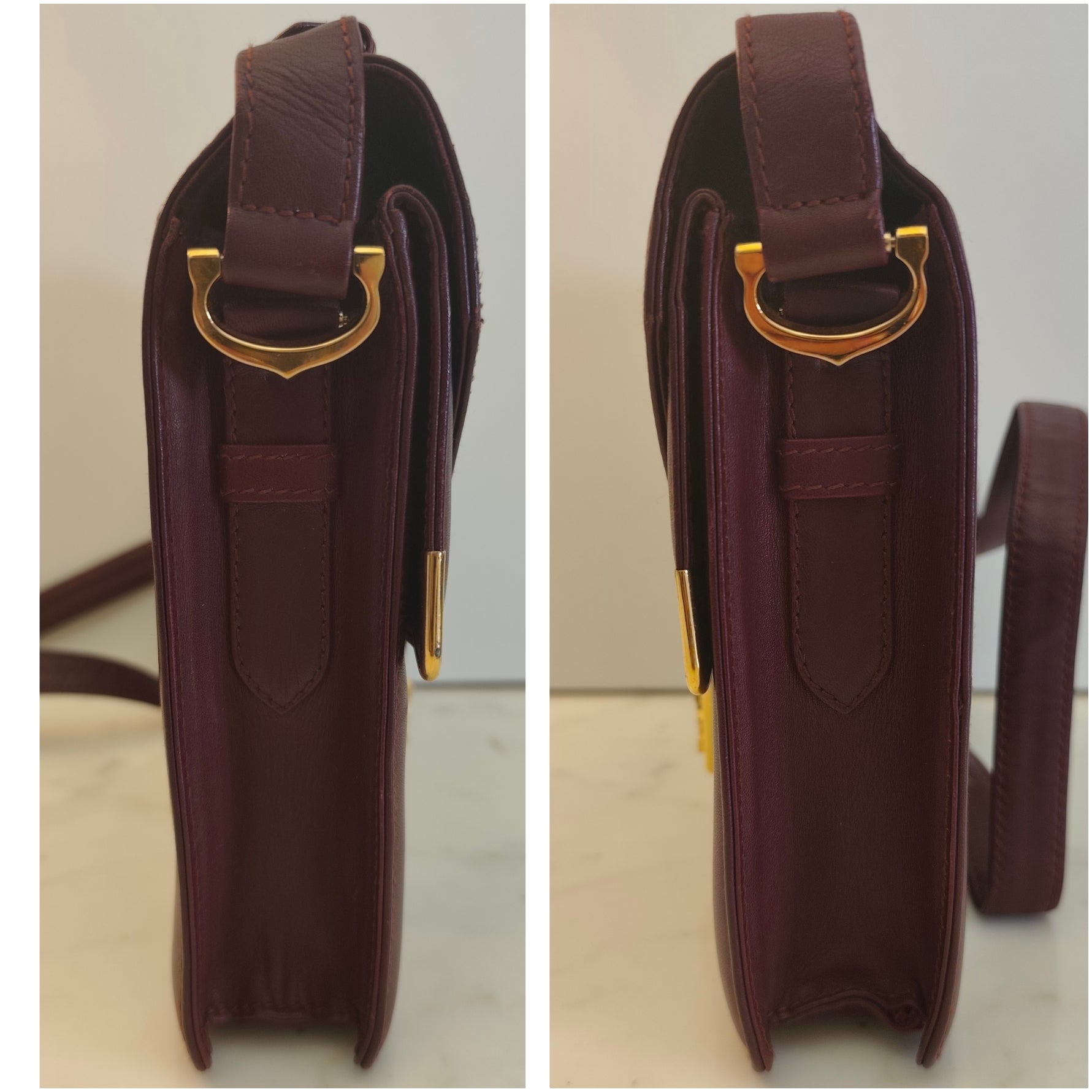 Cartier – Borsa Double Flap in Pelle Bordeaux Vintage