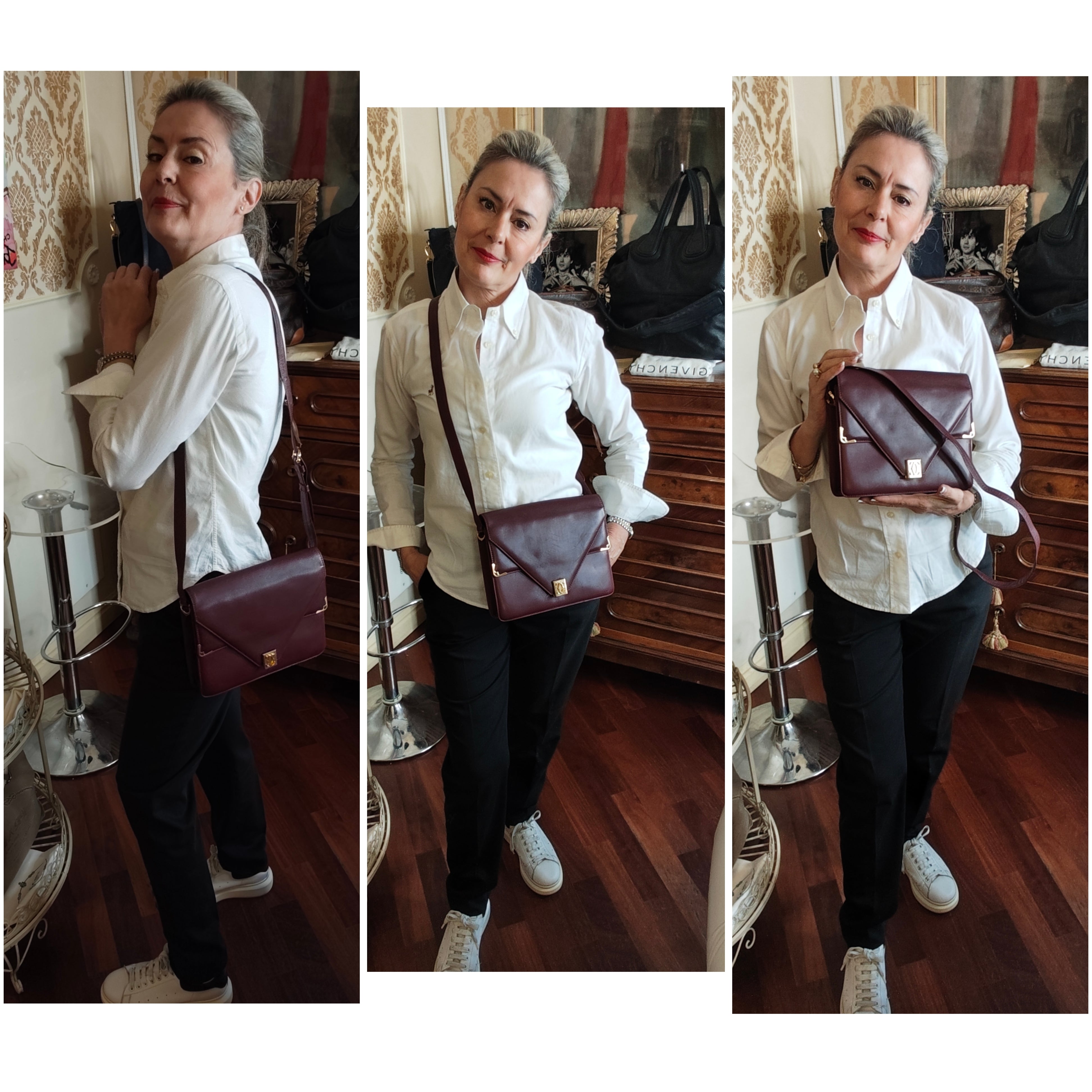 Cartier – Borsa Double Flap in Pelle Bordeaux Vintage