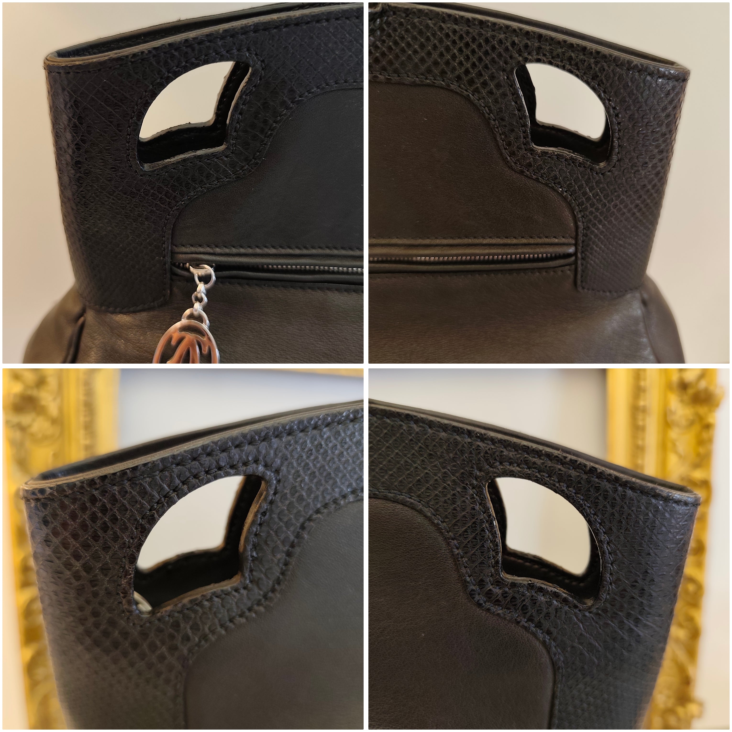 Cartier – Borsa a Spalla Marcello in Pelle Nera con Inserti in Pelle Esotica