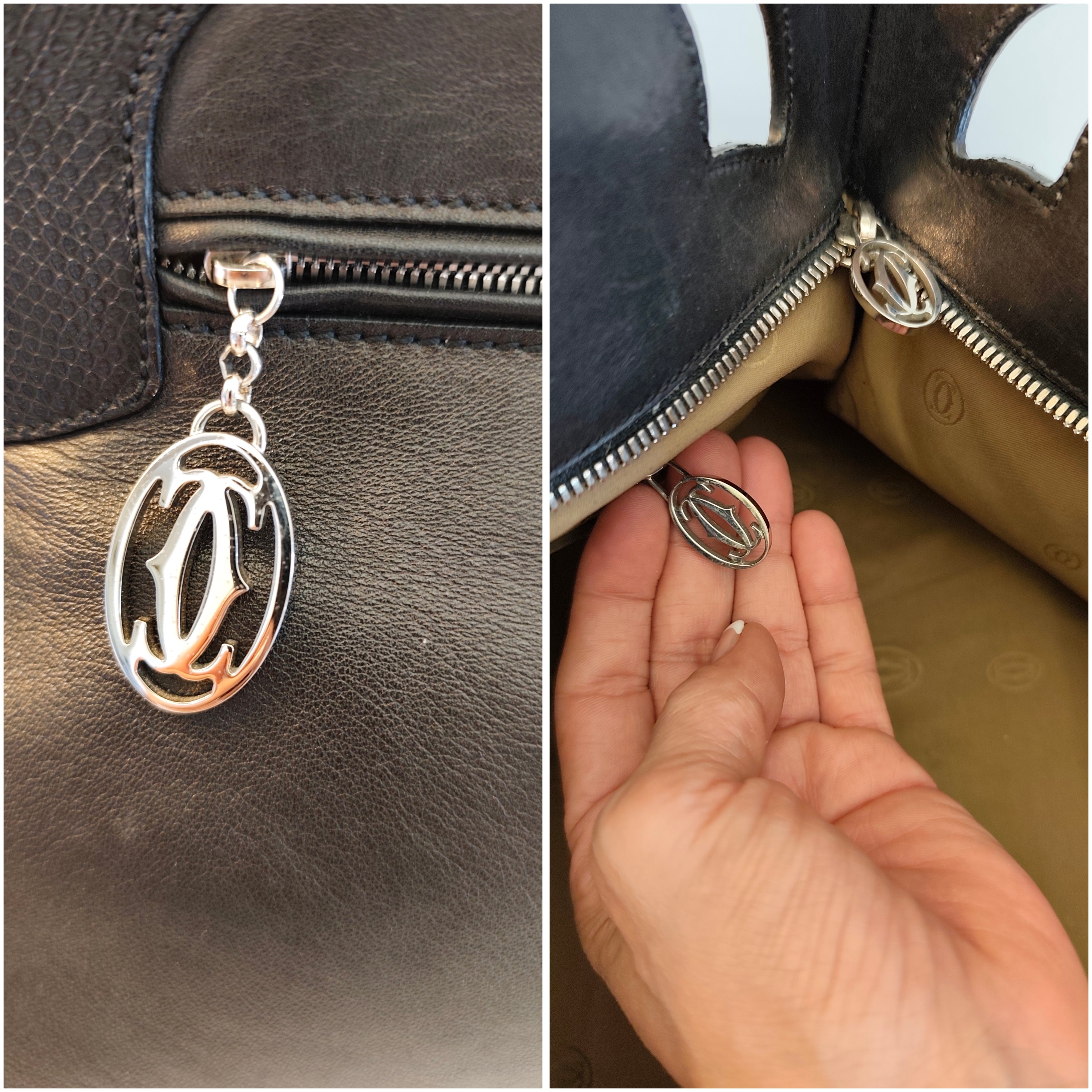 Cartier – Borsa a Spalla Marcello in Pelle Nera con Inserti in Pelle Esotica