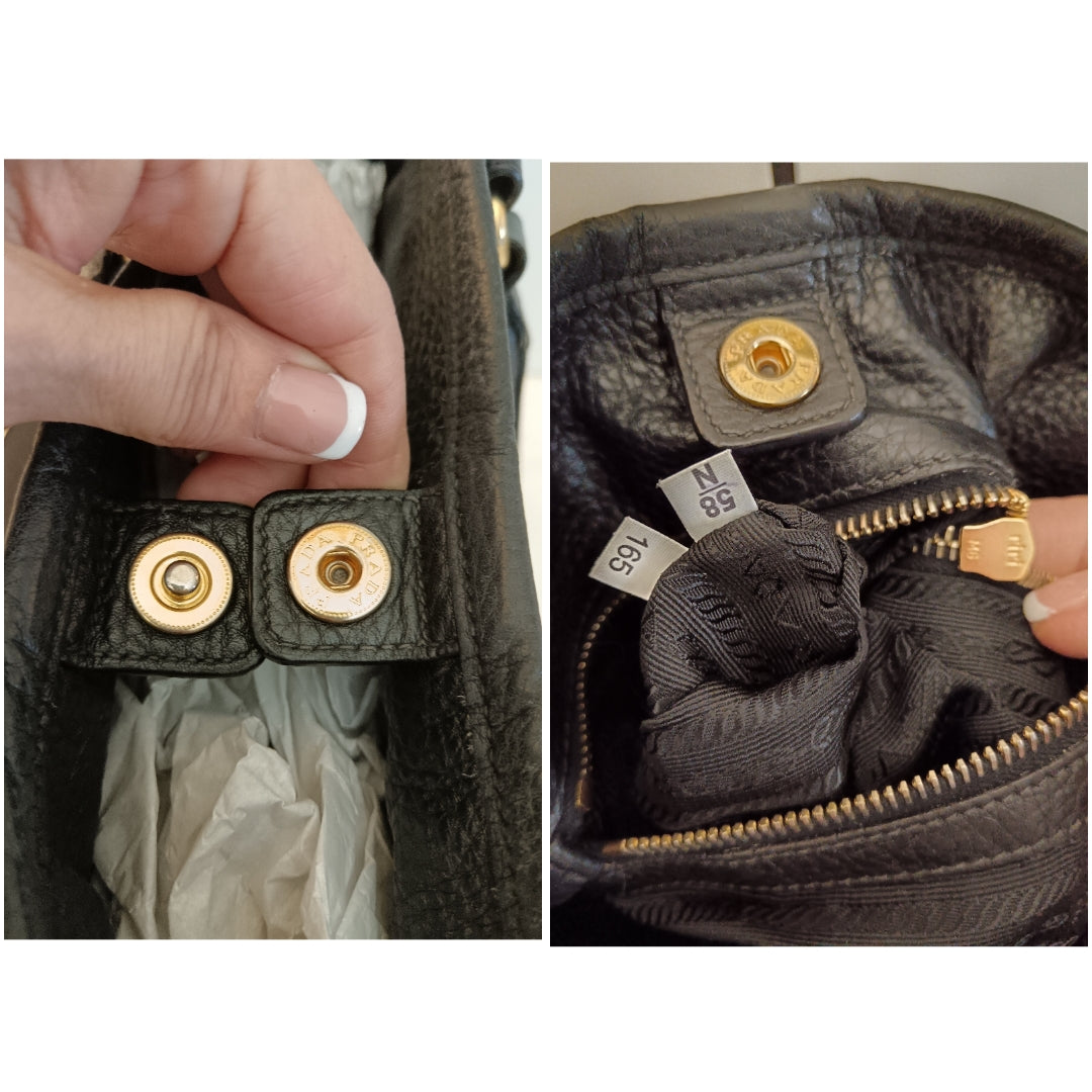 Prada - Tote Shopper Nylon Nero con Fasce in Pelle e Doppi Anelli