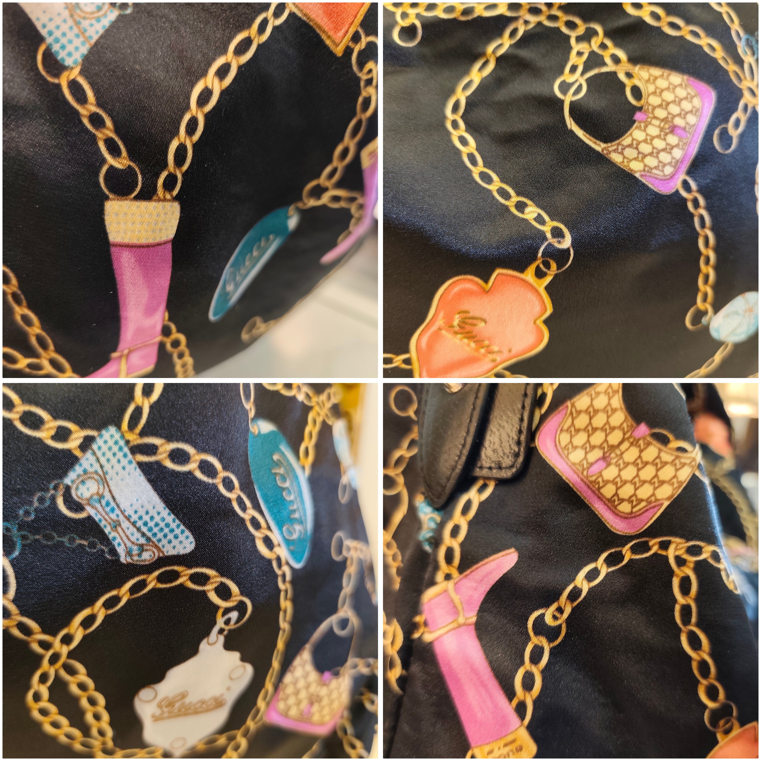 GUCCI - HORSEBIT BORSA HOBO IN TESSUTO NERO FANTASIA “CHARM’S & CHAIN”