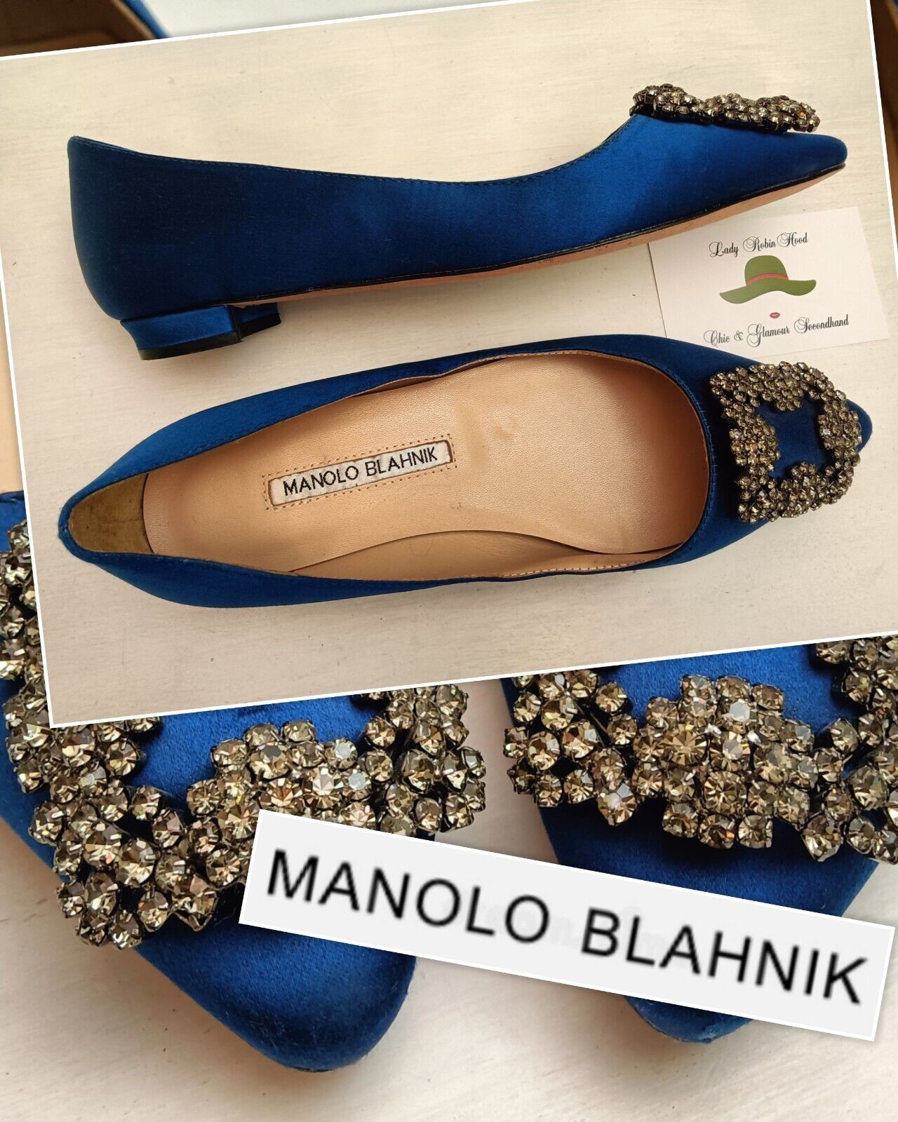 Manolo Blahnik – Ballerine Hangisi in Raso di Seta Blu Royal