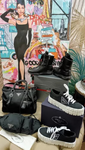 Prada – Stivaletti Sneakers Nappa e Gabardine Tech Nere Full Set