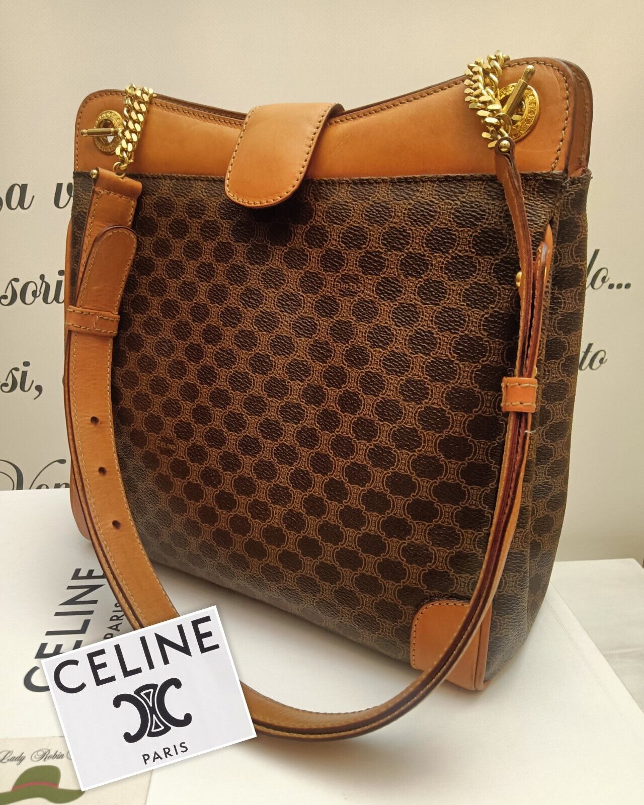 Celine - Tote Bag Macadam Pelle con Tracolla regolabile
