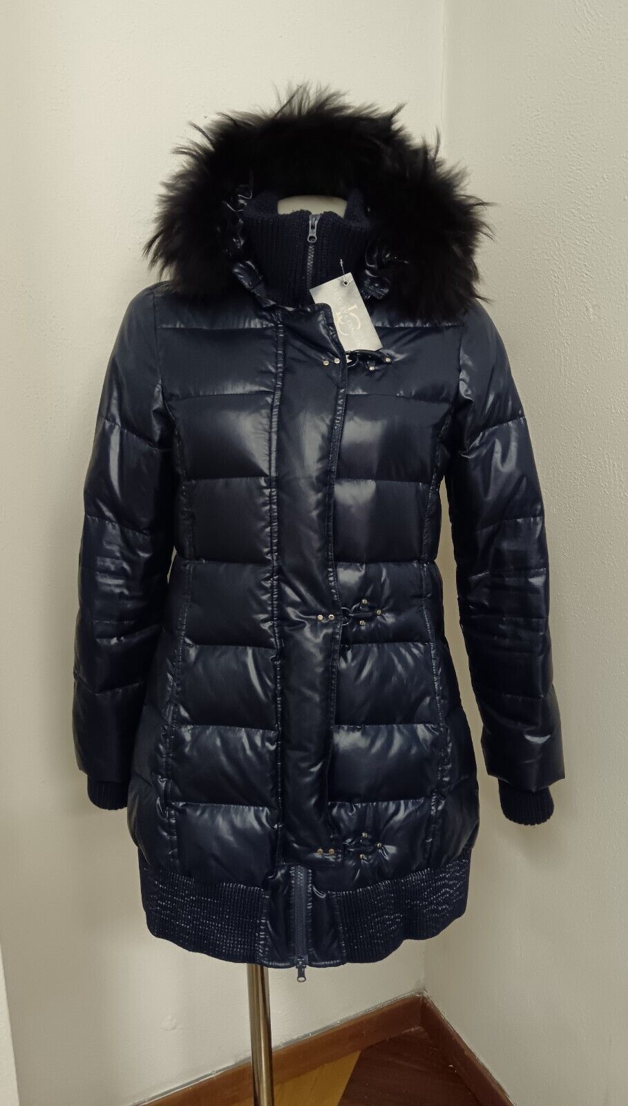 Fay – Piumino Piuma D’Oca Nylon Blu Cappuccio Pelo