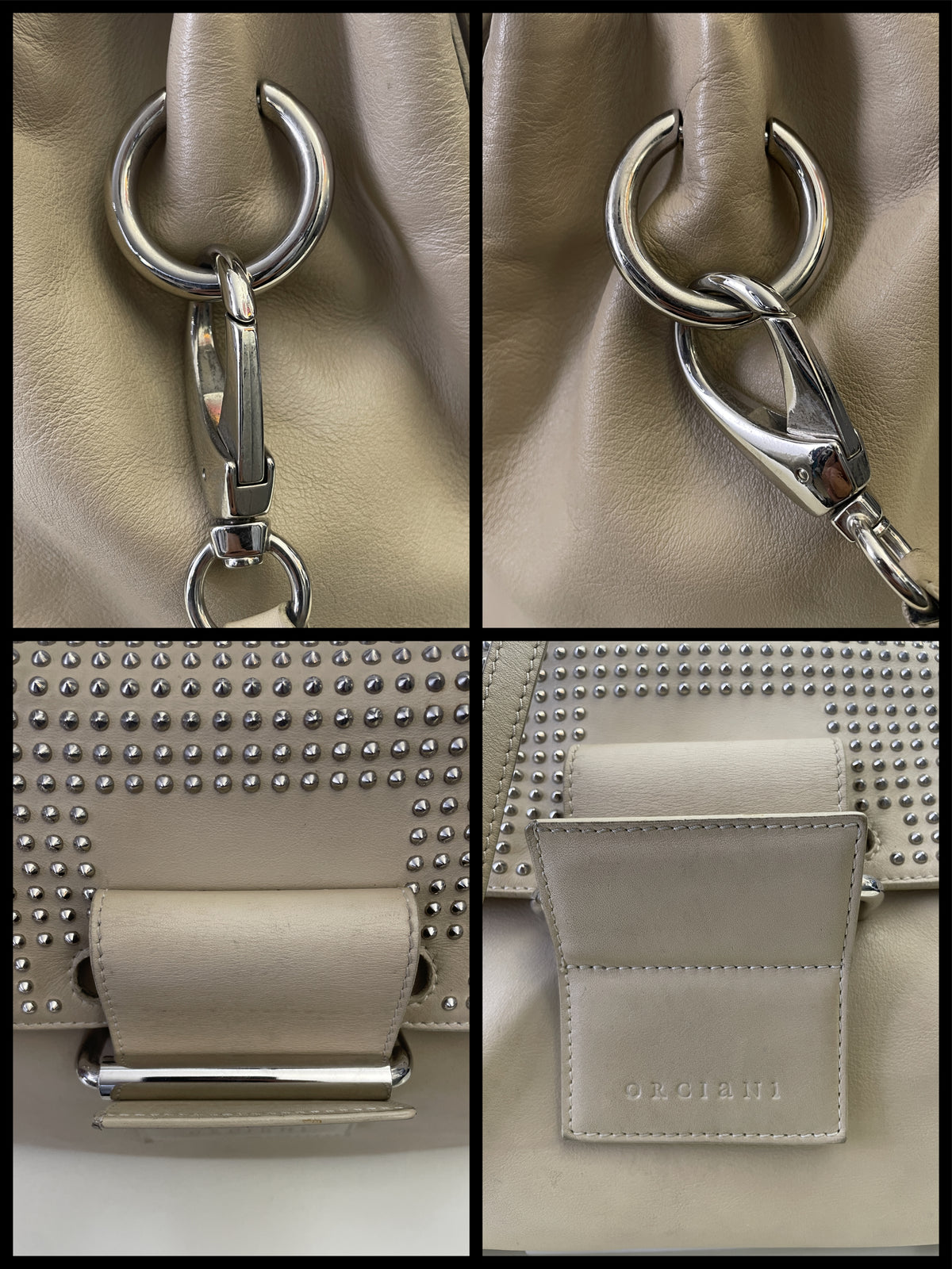Orciani - Borsa A Spalla Pelle Beige Con Borchie