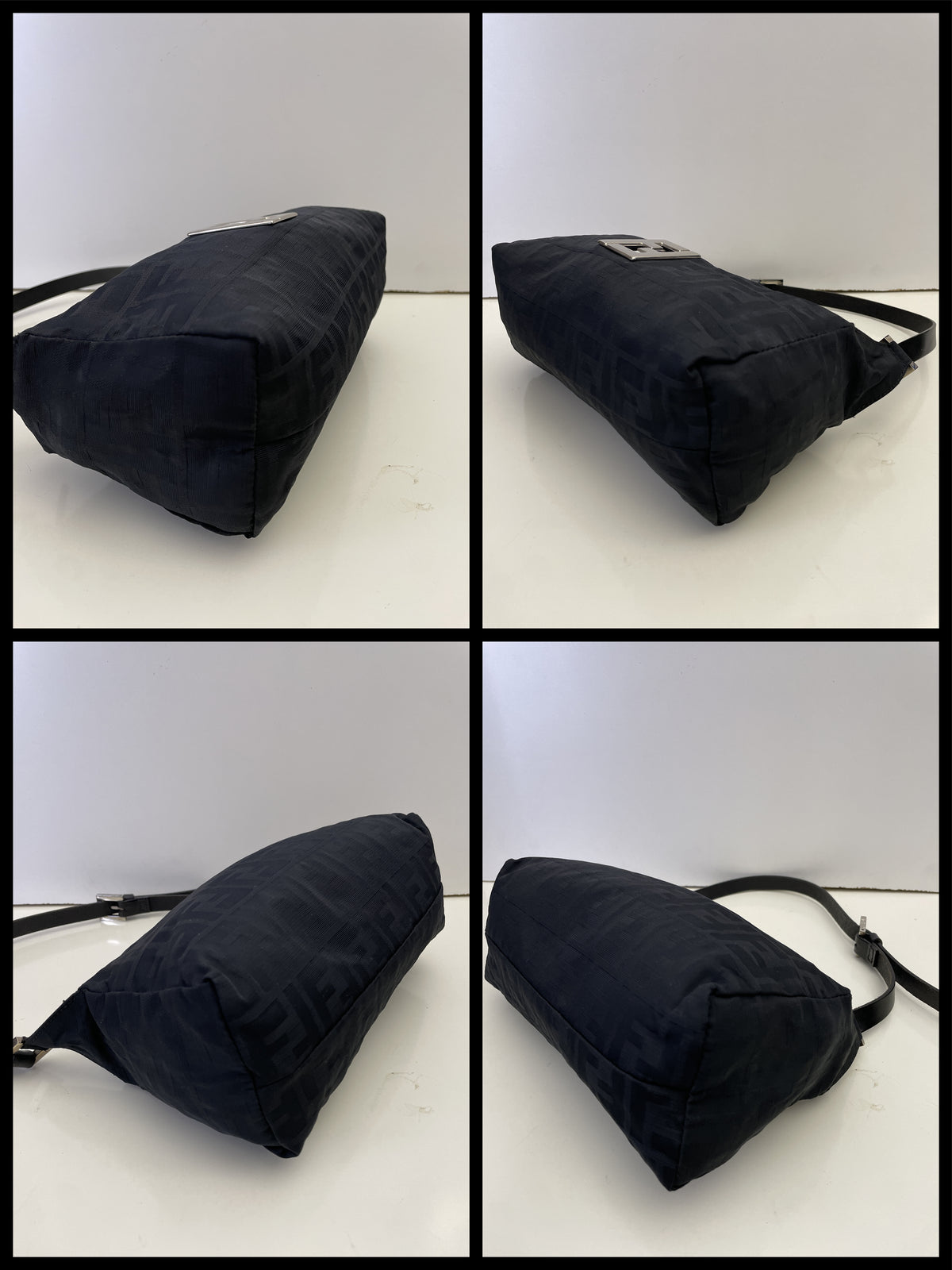 Fendi - Borsa Baguette Tessuto Nero Zucca Con Finiture In Pelle + HW Argento