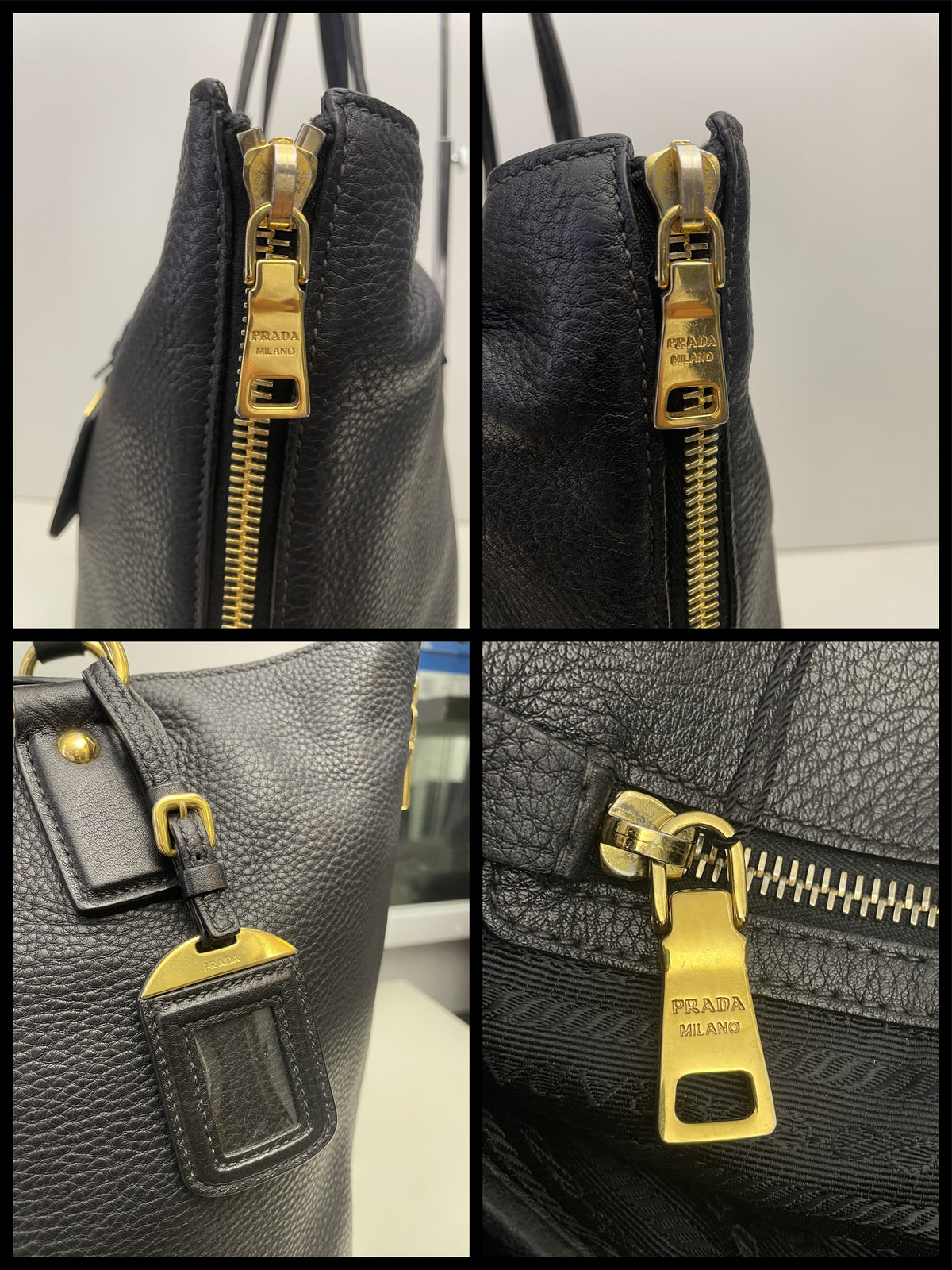 Prada - Shopper Espandibile in Pelle Martellata Nera