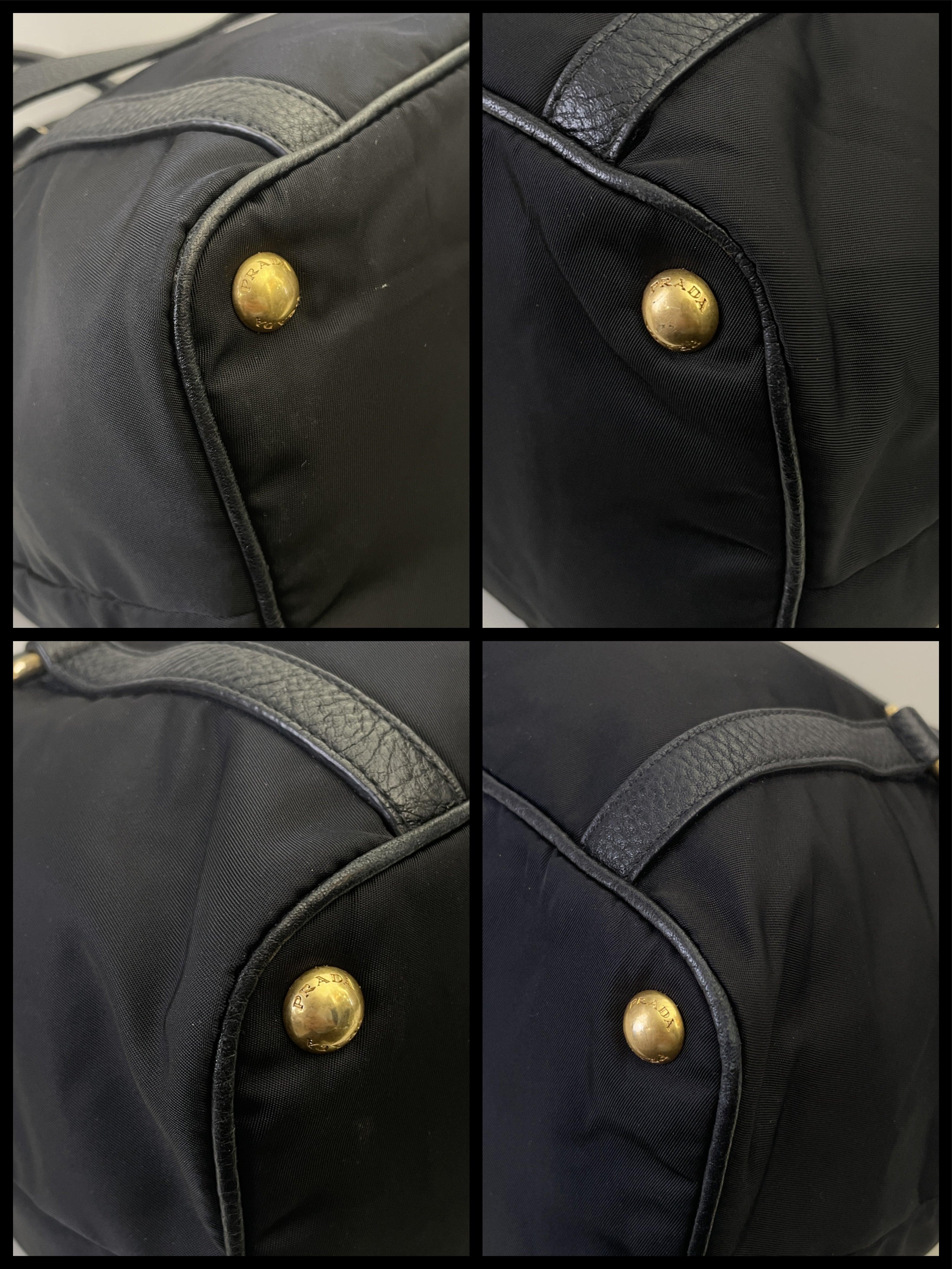 Prada - Tote Shopper Nylon Nero con Fasce in Pelle e Doppi Anelli FULL SET