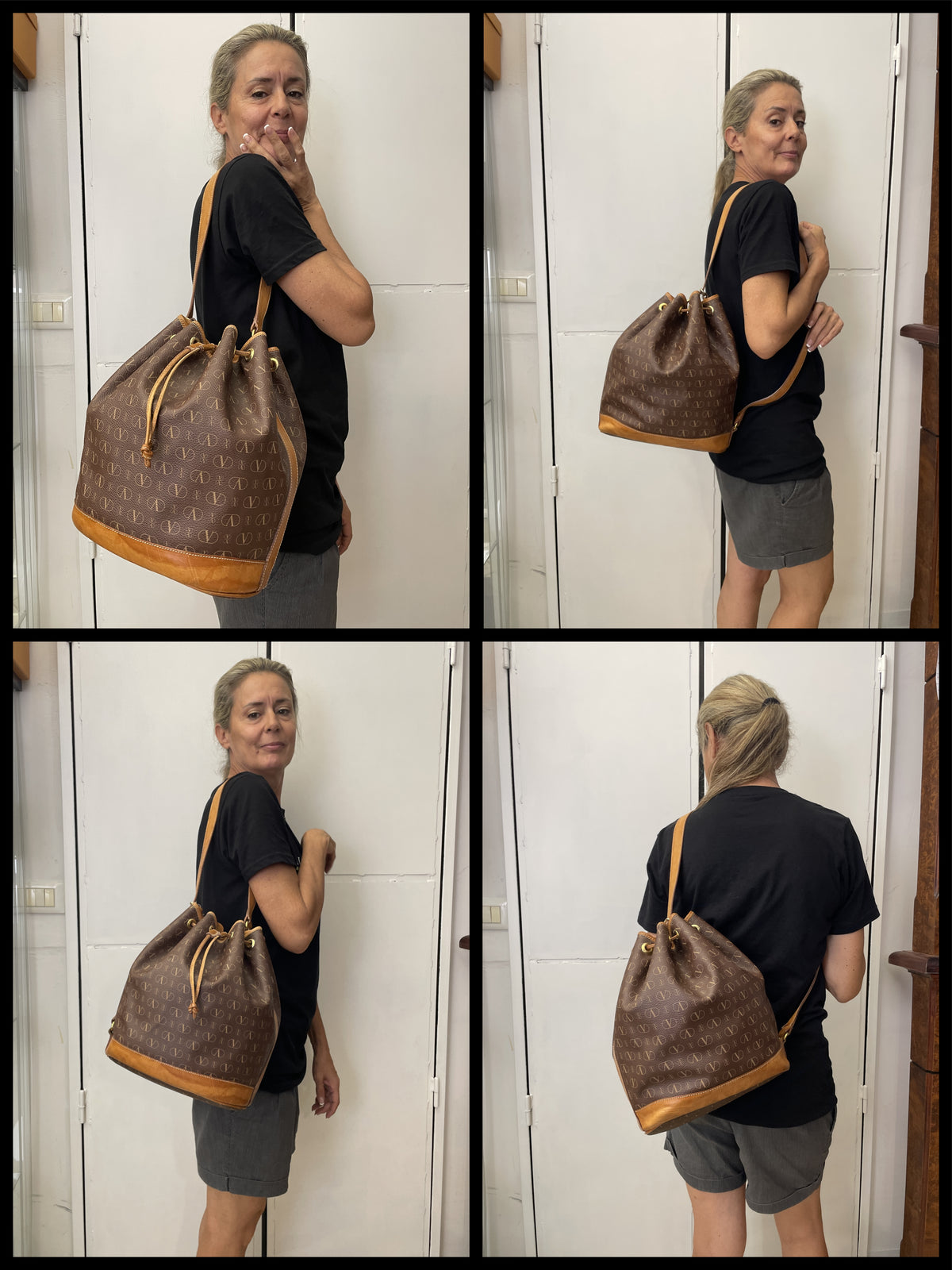 Valentino Garavani - Secchio Monogram Portabilità Zaino Vintage Marrone