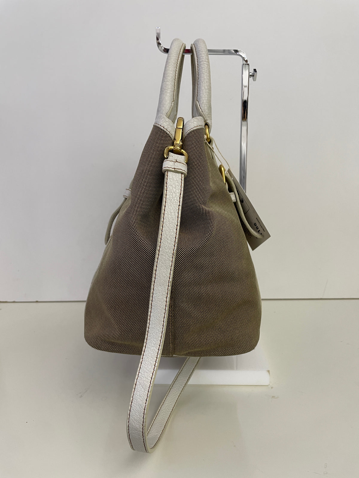 Prada - Tote/Mini Shopper Logo Jacquard Beige/Avorio con Tracolla