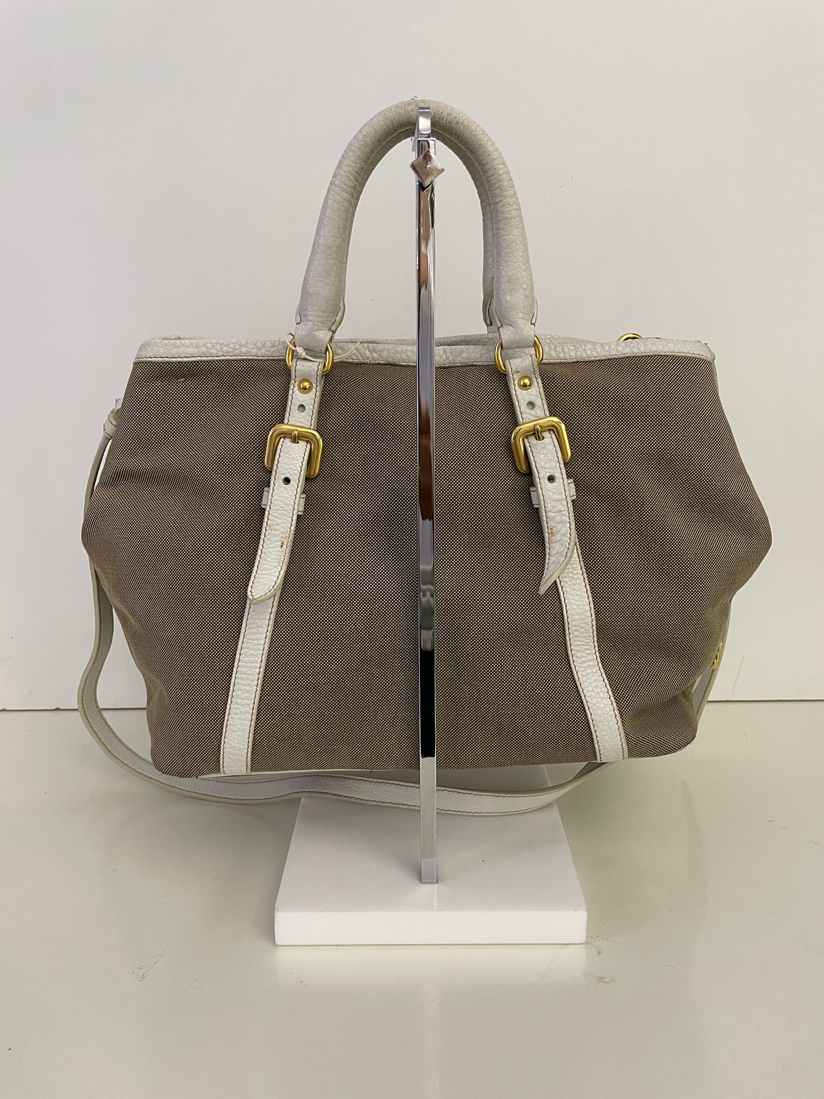 Prada - Tote/Mini Shopper Logo Jacquard Beige/Avorio con Tracolla