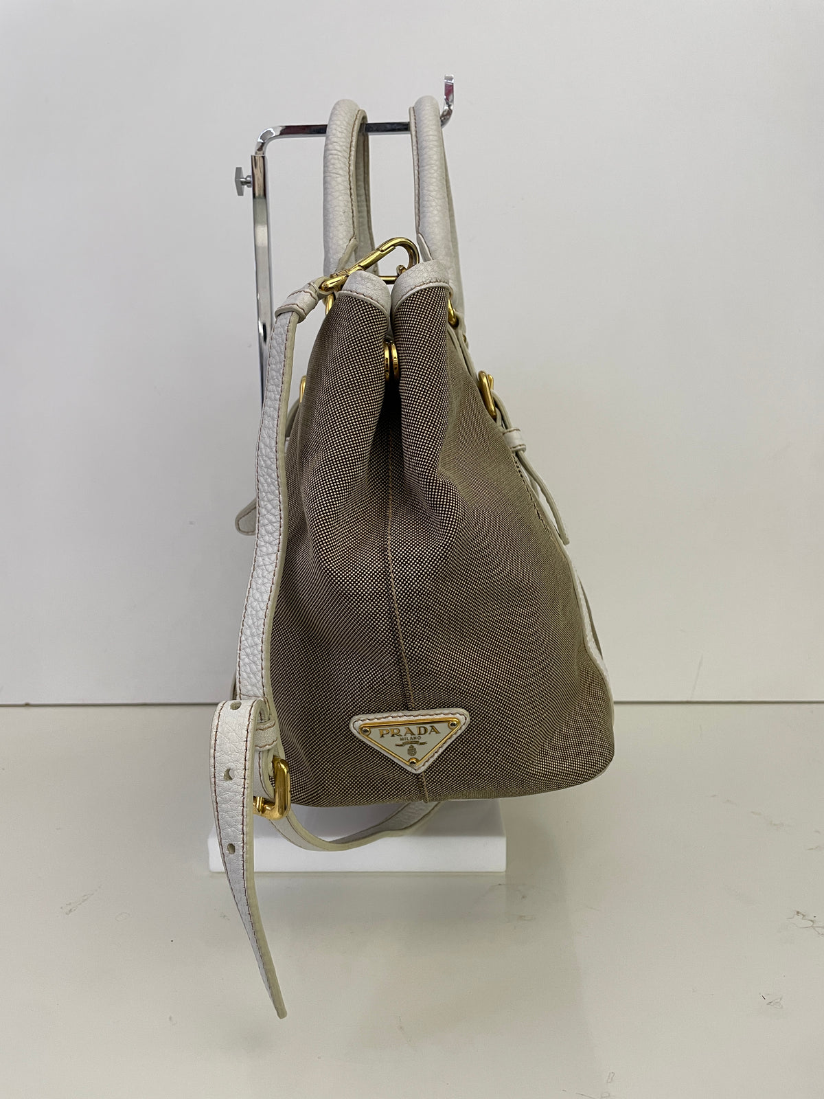 Prada - Tote/Mini Shopper Logo Jacquard Beige/Avorio con Tracolla