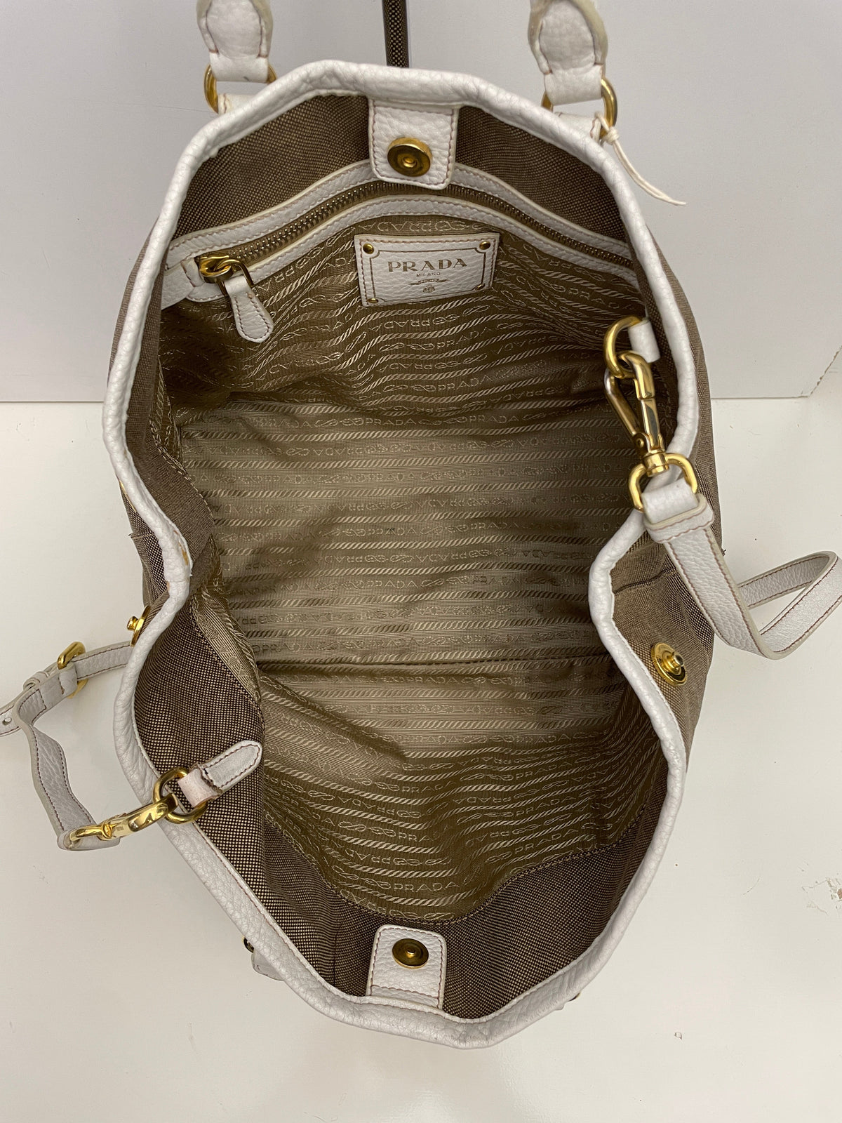 Prada - Tote/Mini Shopper Logo Jacquard Beige/Avorio con Tracolla