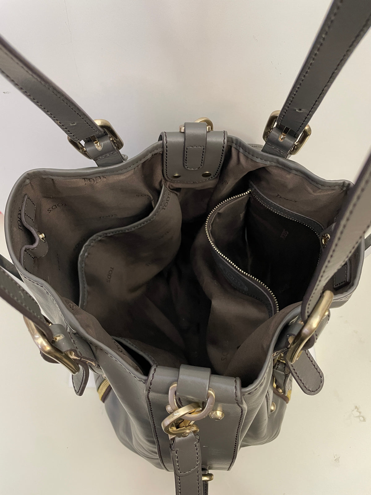Tod's - Secchiello In Pelle Grigio Scuro