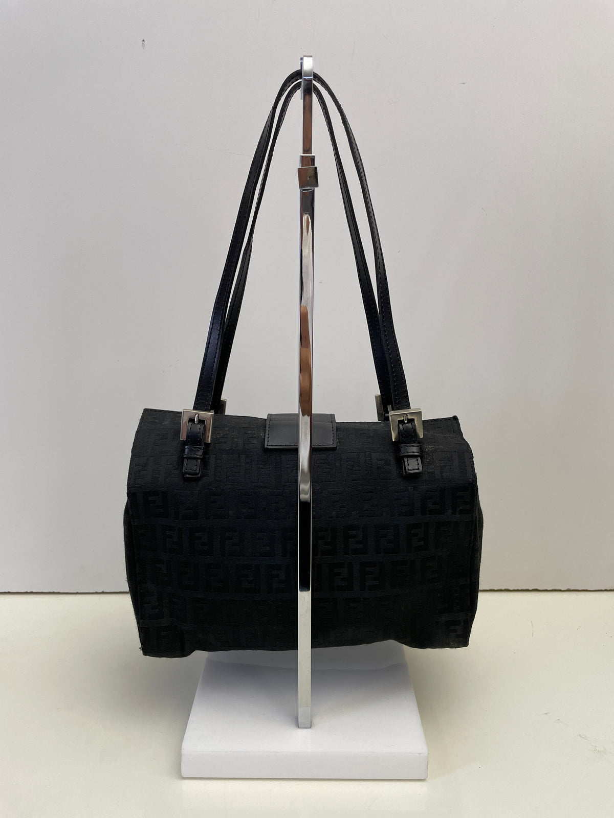 Fendi - Baguette Mini Tote Tessuto Zucchino Nero E Inserti In Pelle Nera