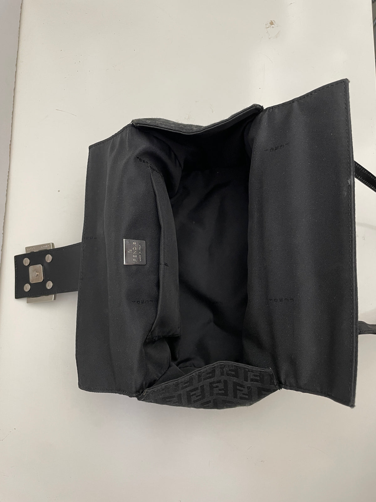 Fendi - Baguette Mini Tote Tessuto Zucchino Nero E Inserti In Pelle Nera