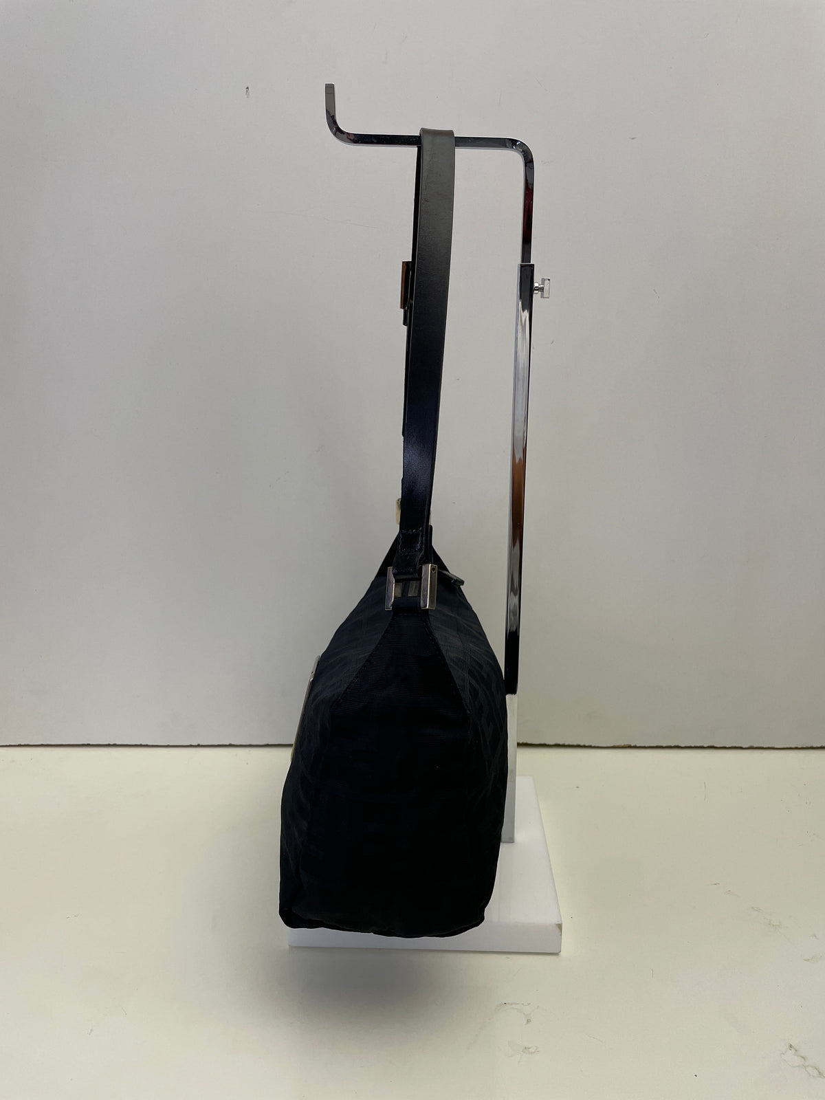 Fendi - Borsa Baguette Tessuto Nero Zucca Con Finiture In Pelle + HW Argento