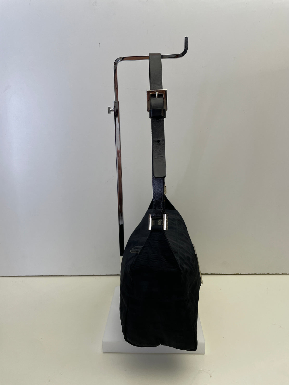 Fendi - Borsa Baguette Tessuto Nero Zucca Con Finiture In Pelle + HW Argento