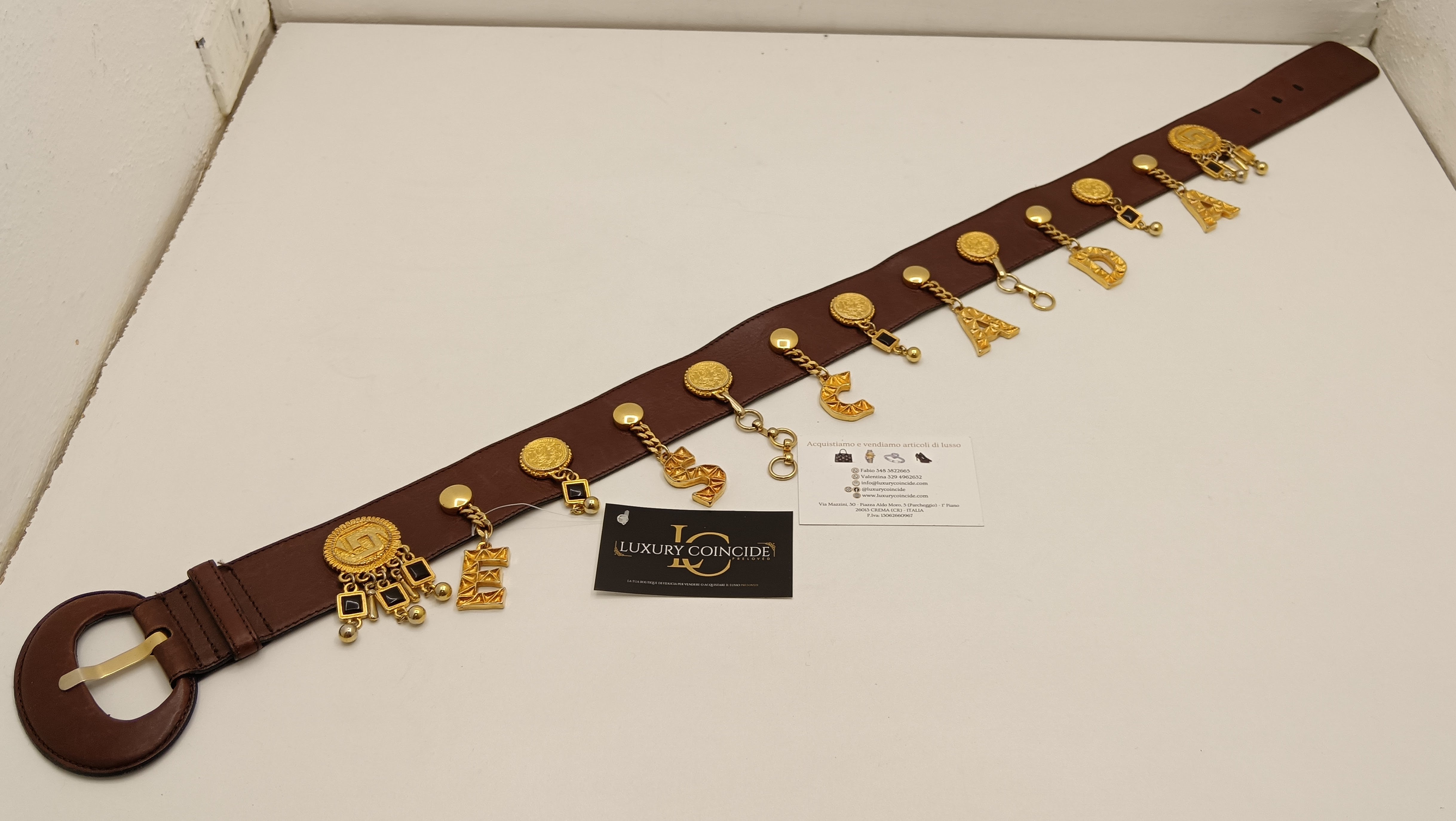 Escada – Cintura Charms Pelle Marrone Vintage Anni 80/90