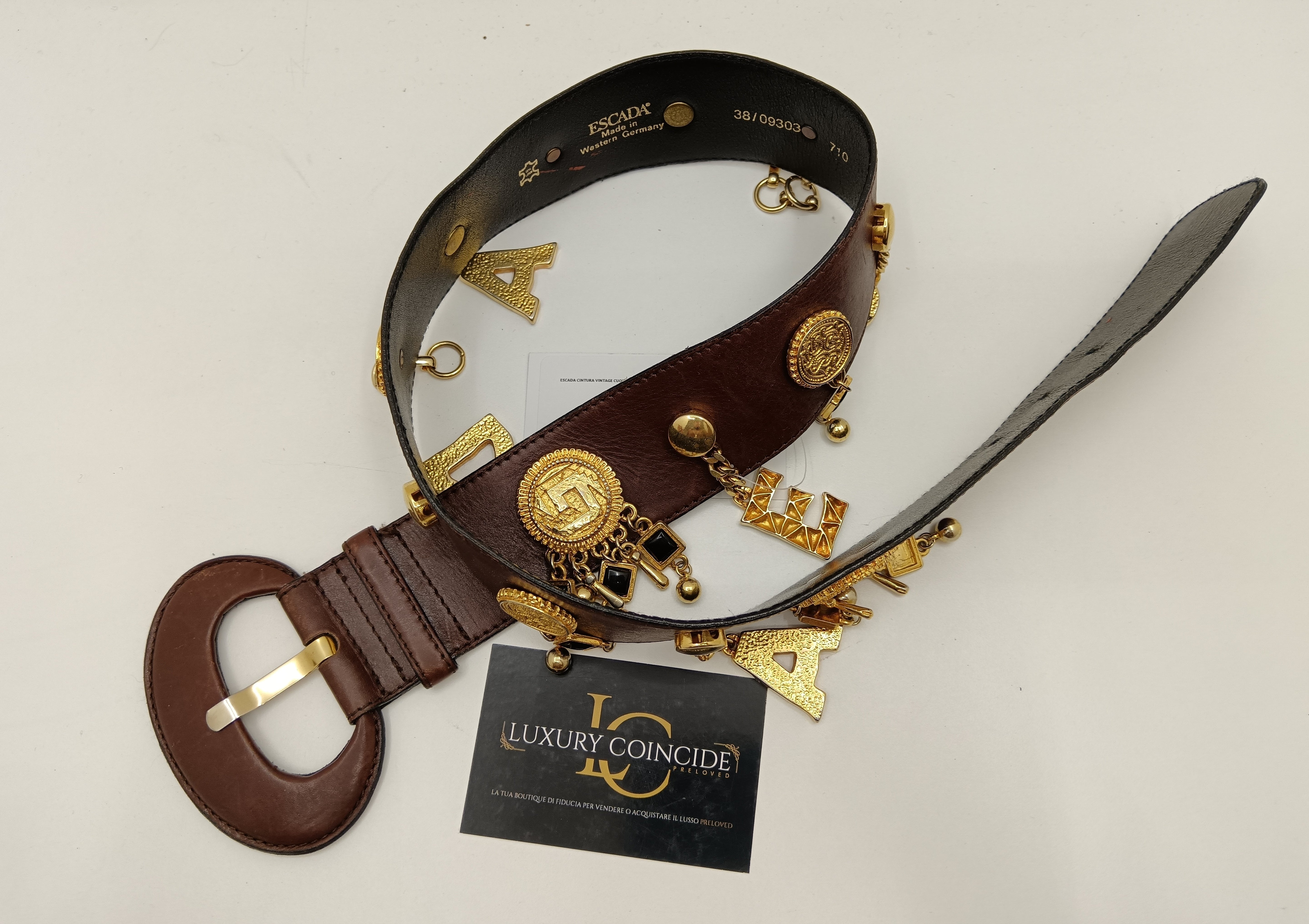 Escada – Cintura Charms Pelle Marrone Vintage Anni 80/90