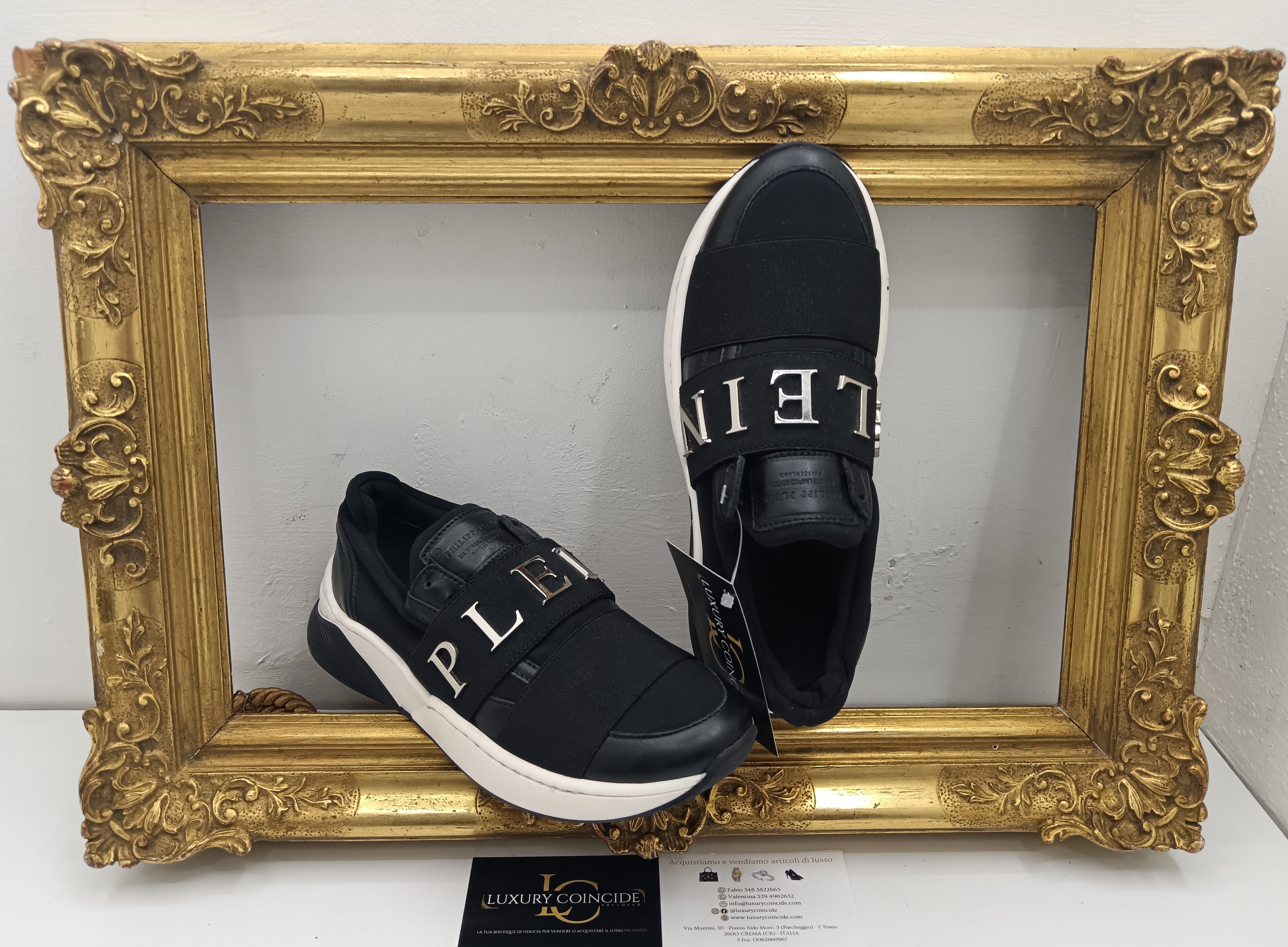 Philipp Plein – Sneakers Junior Slip On in Tessuto e Pelle Nera