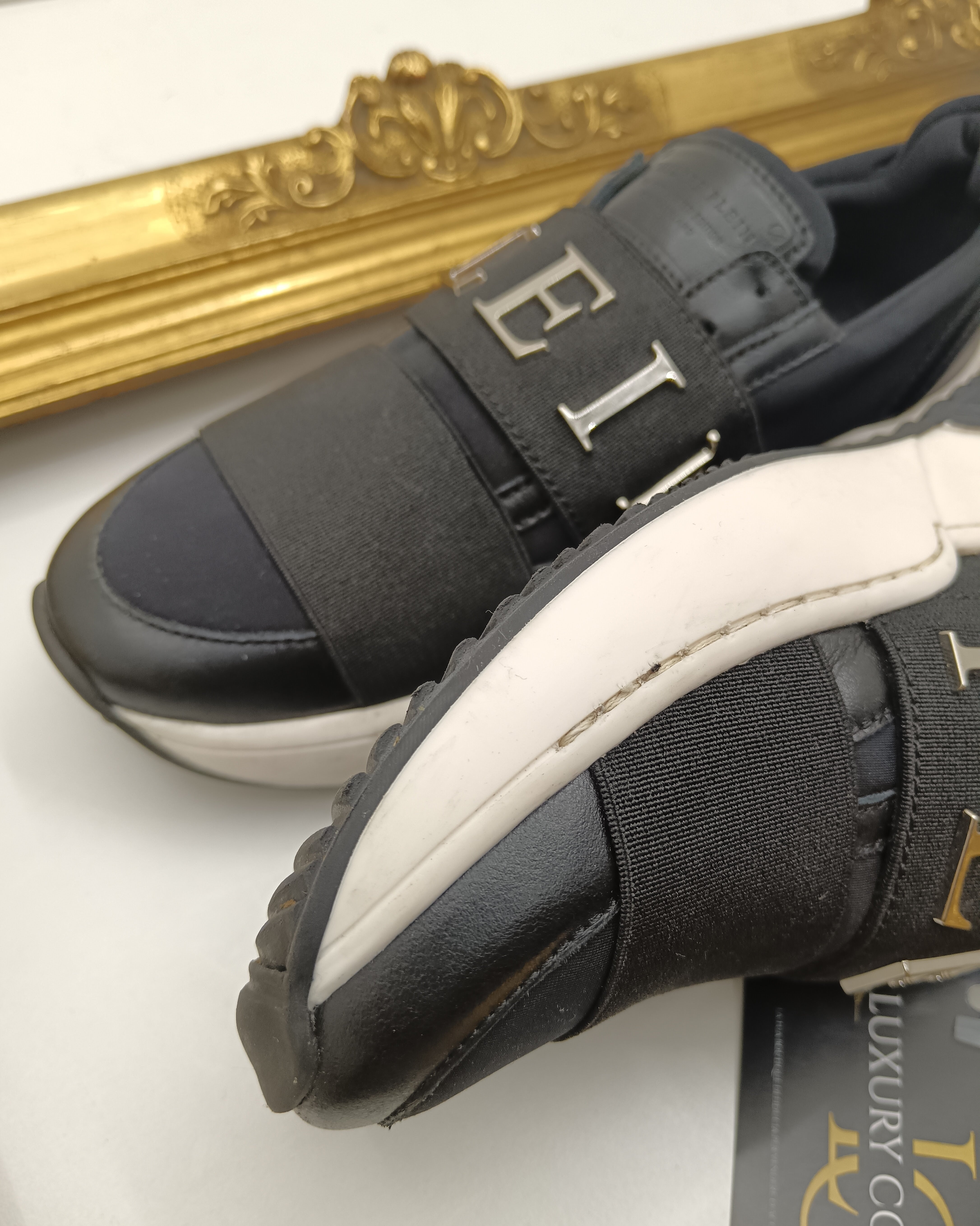 Philipp Plein – Sneakers Junior Slip On in Tessuto e Pelle Nera
