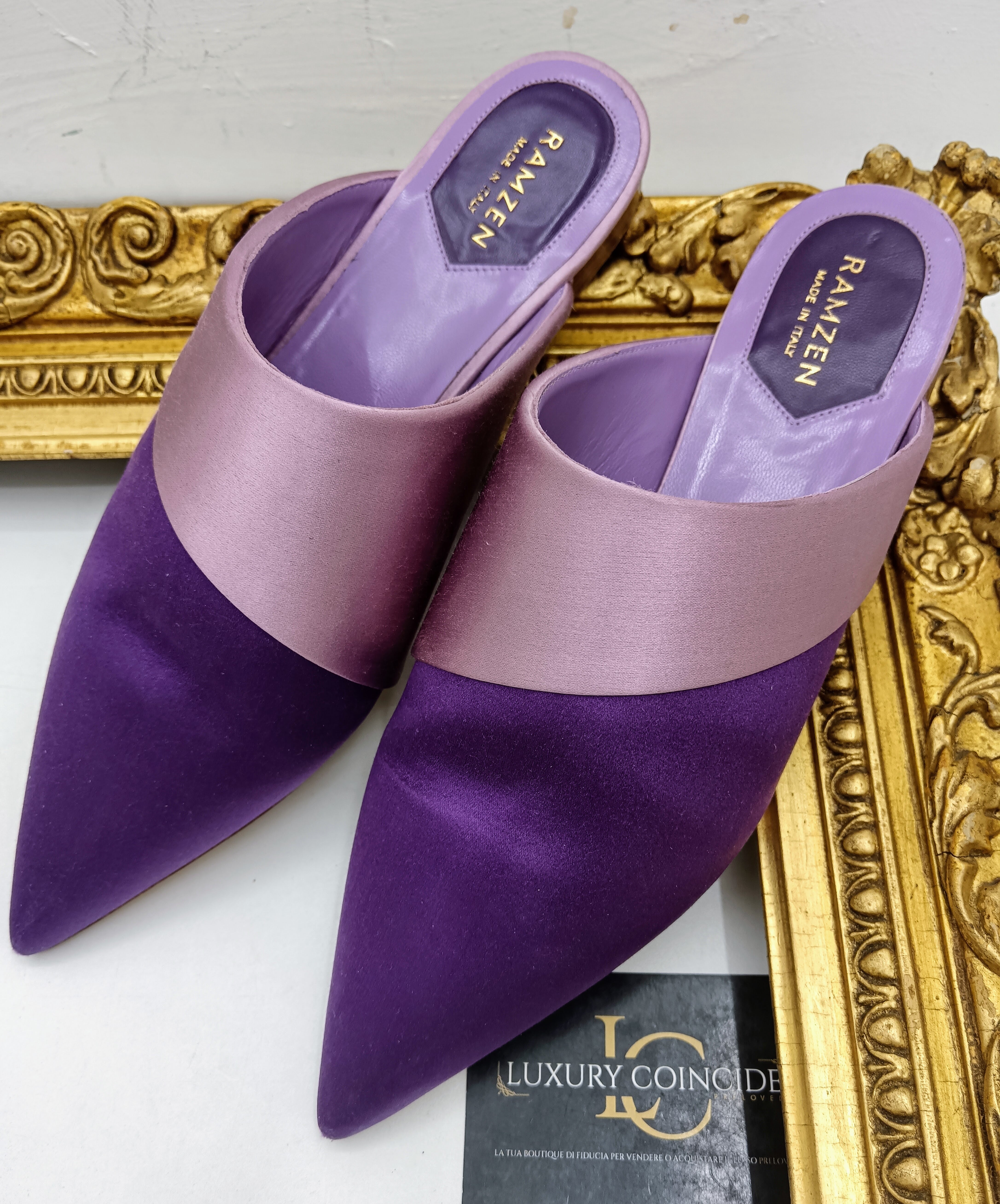 Ramzen – Ciabatte Orientali Slipper Pura Seta Viola e Lilla nuove
