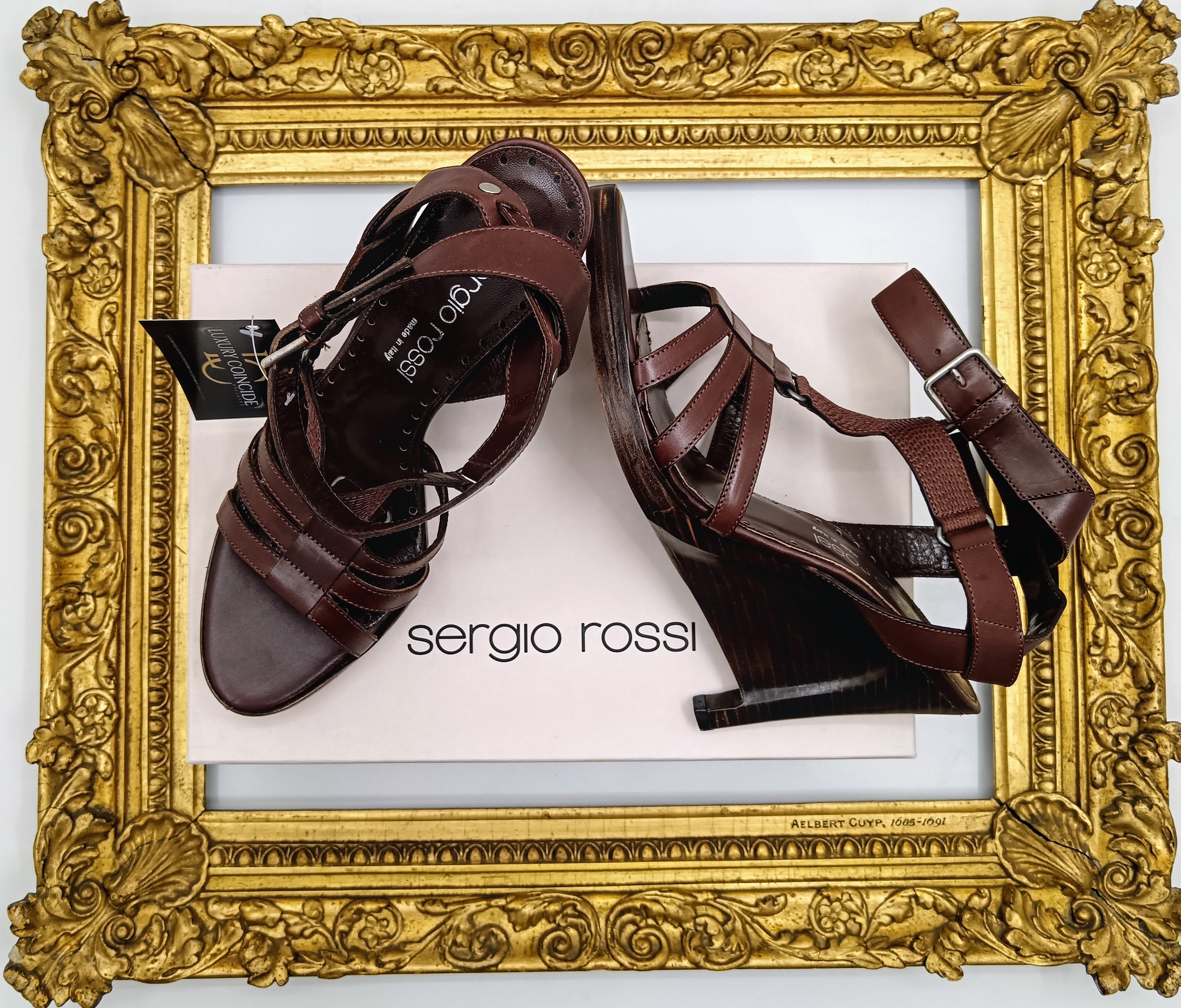 Sergio Rossi – Sandali Donna Legno e Pelle Marrone Nuovi