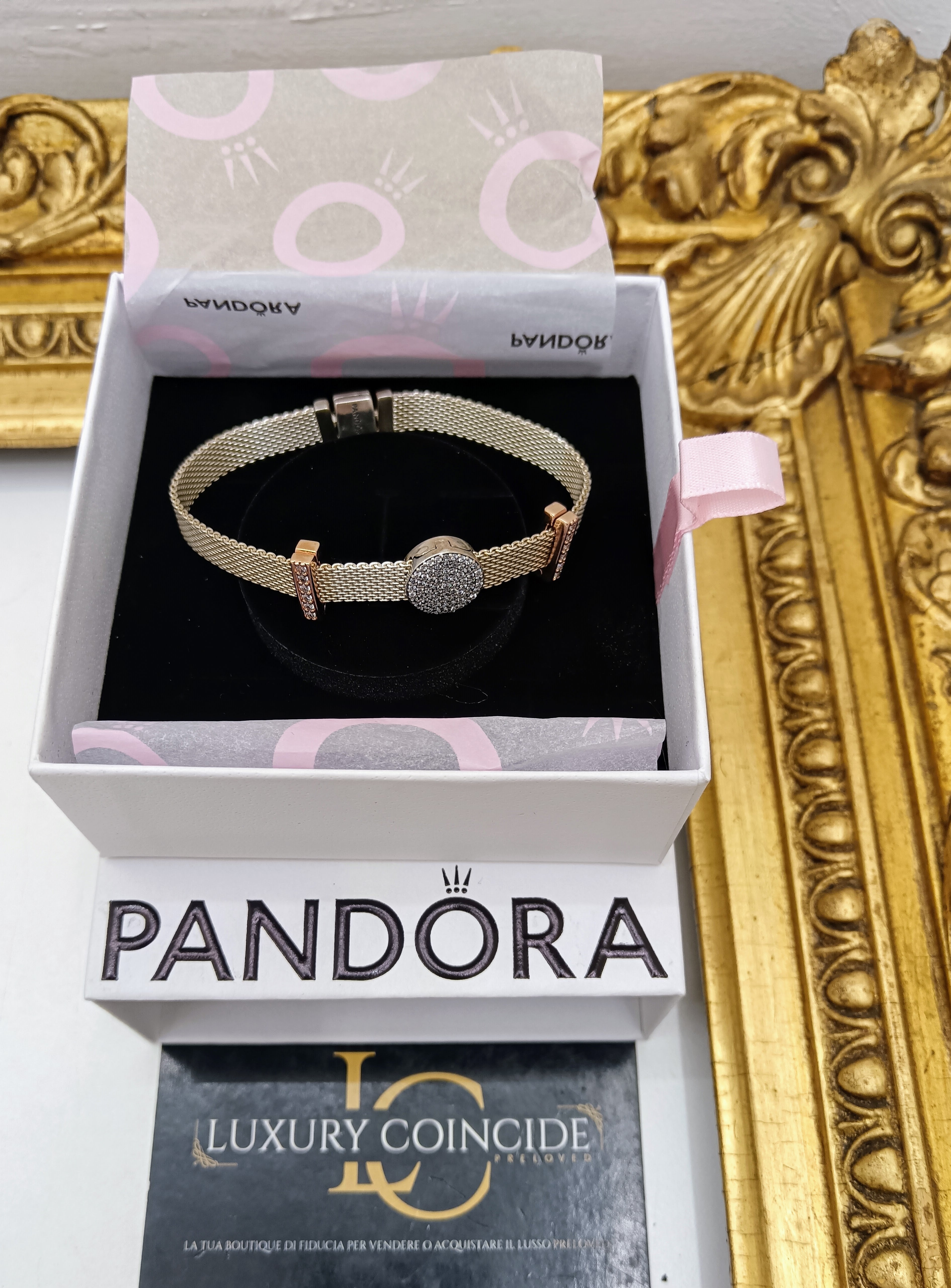 Pandora – Bracciale Reflexions oro rosa con 3 charms Misura 16,5