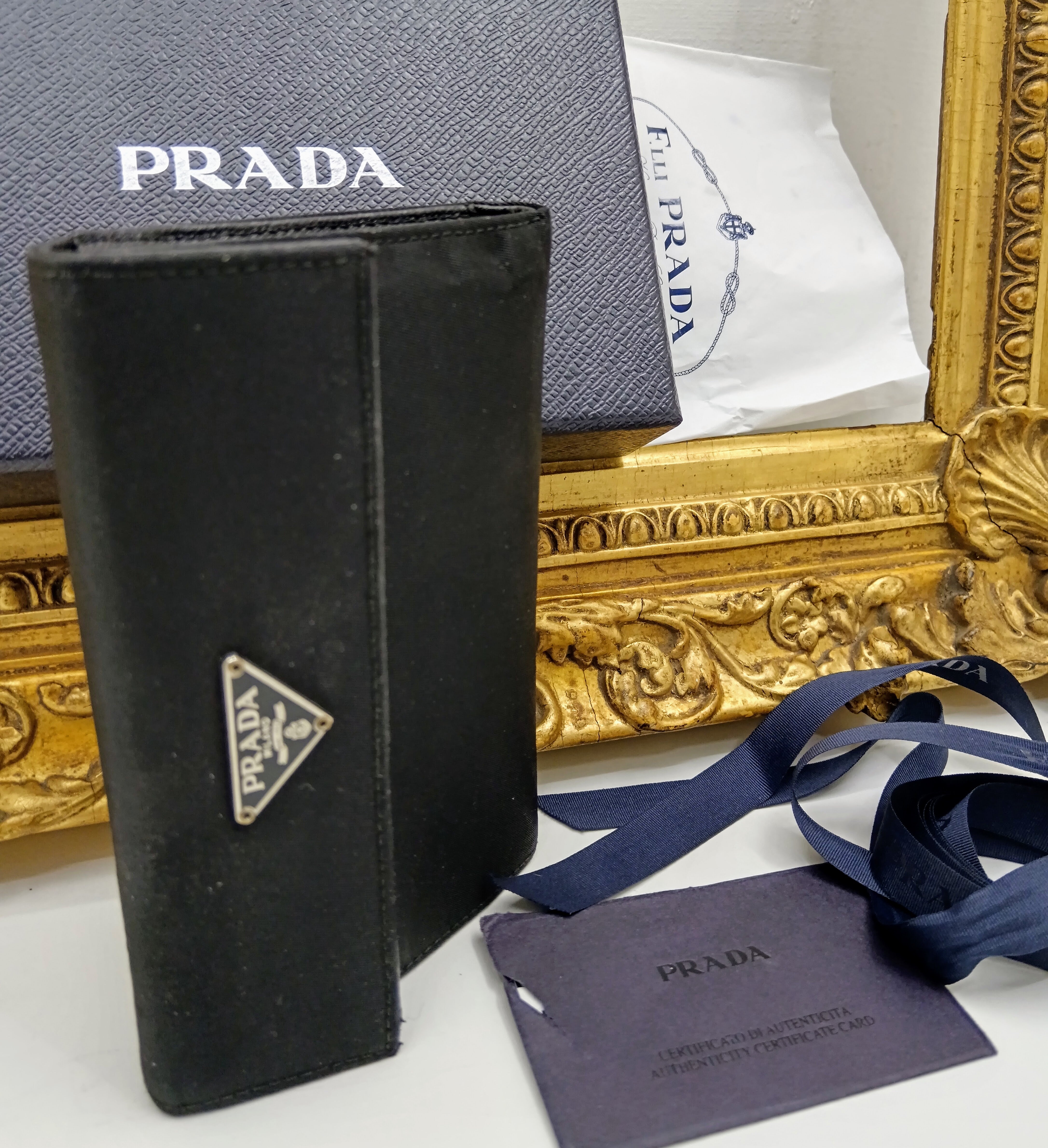 Prada – Portafoglio in nylon e pelle Saffiano nero Vintage